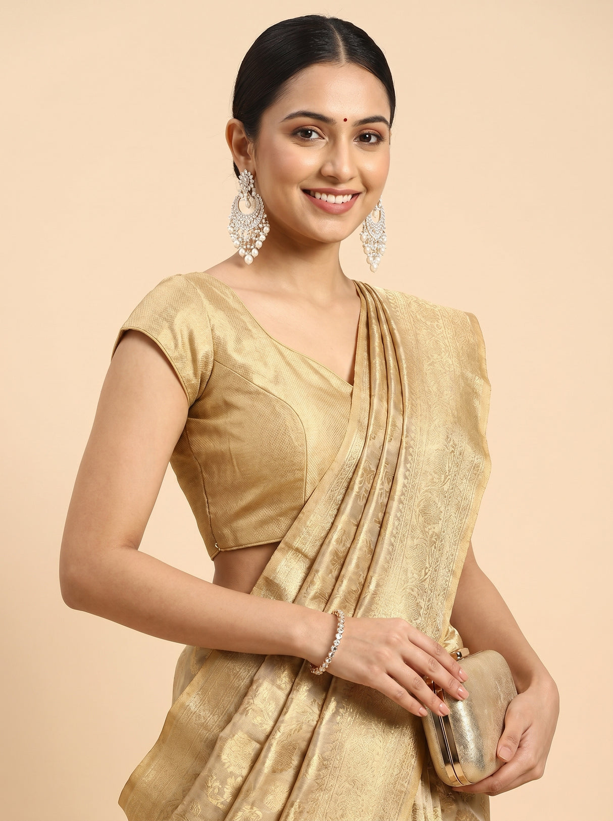 MIMOSA Chikoo Kanjivaram Art Silk Saree β pose 10 styling detail