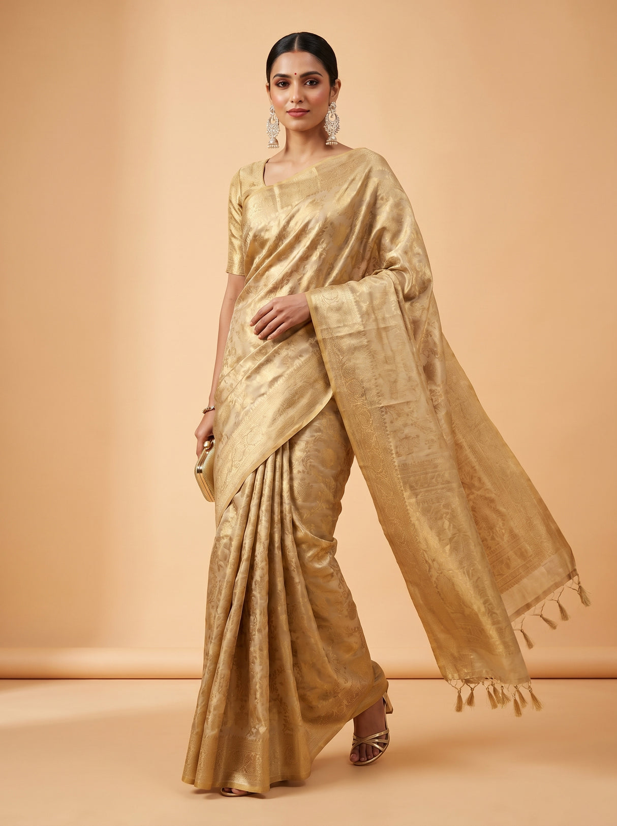 MIMOSA Chikoo Kanjivaram Art Silk Saree β pose 6 styling detail