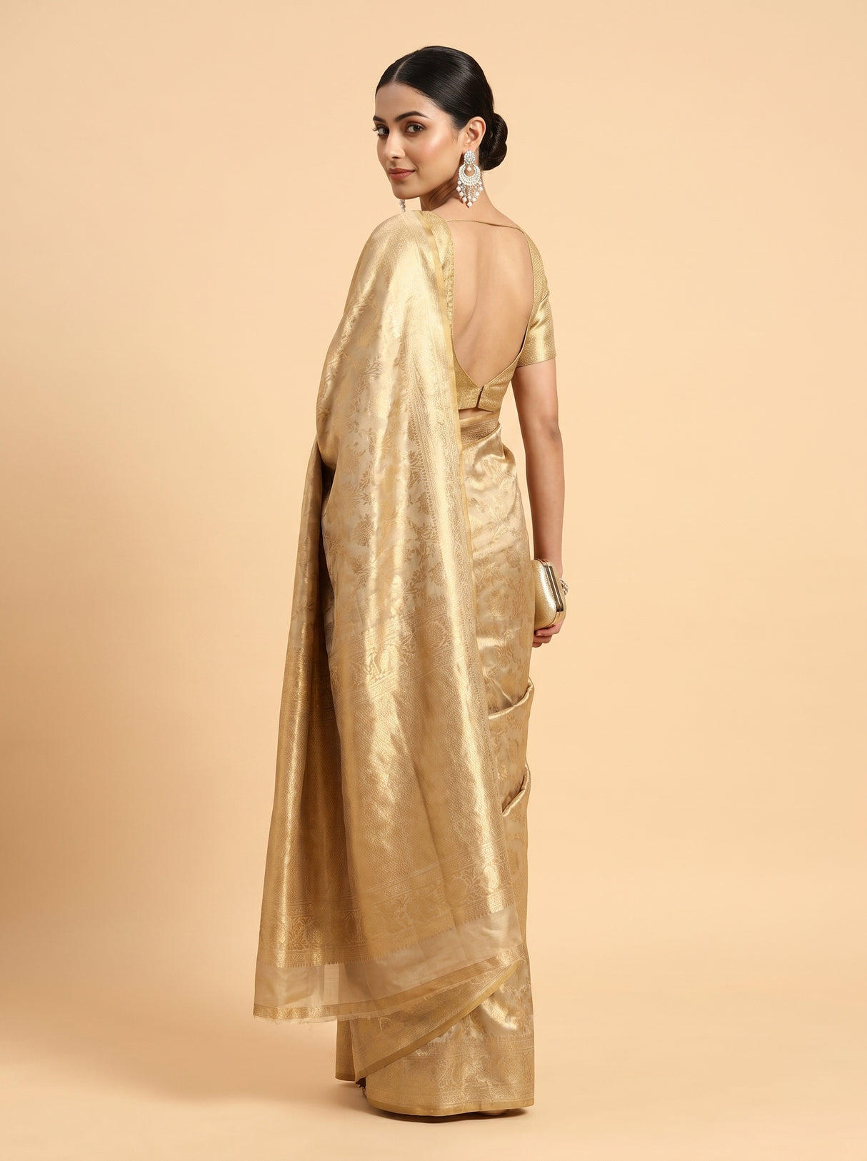 MIMOSA Chikoo Kanjivaram Art Silk Saree β pose 9 styling detail