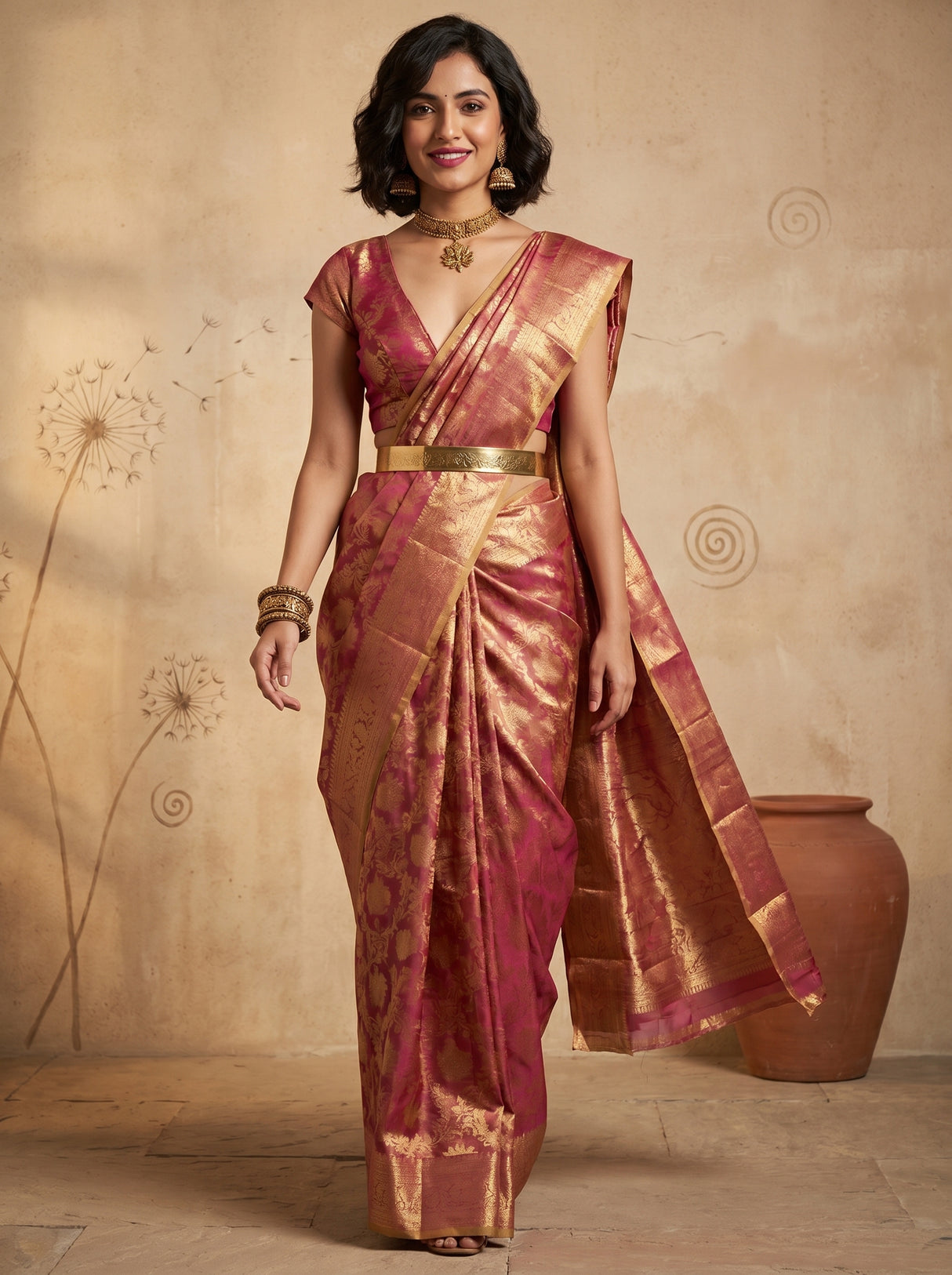 MIMOSA Gajari Kanjivaram Art Silk Saree β pose 7 styling detail