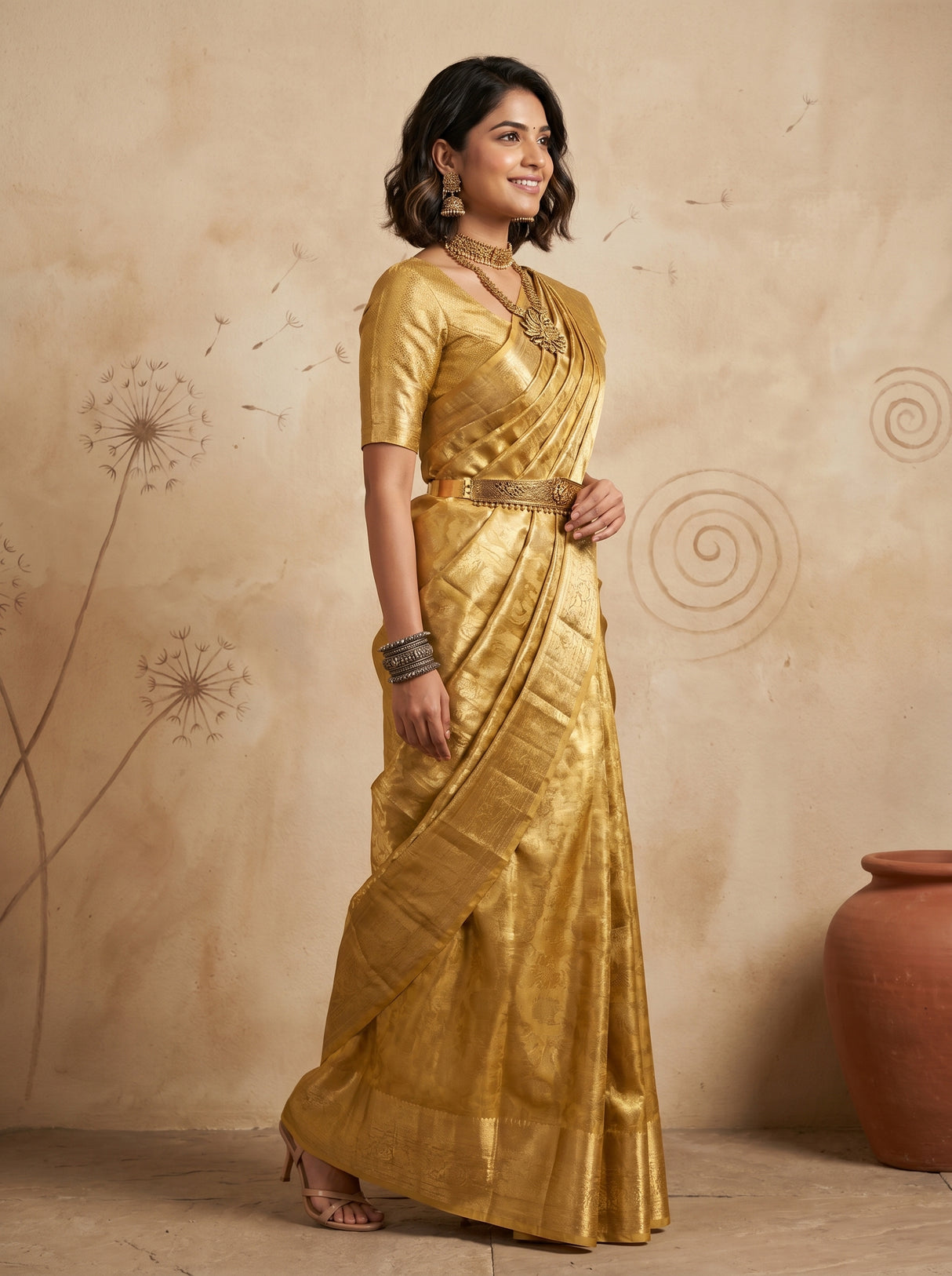 MIMOSA Mustard Kanjivaram Saree β Pallu and Body Detail