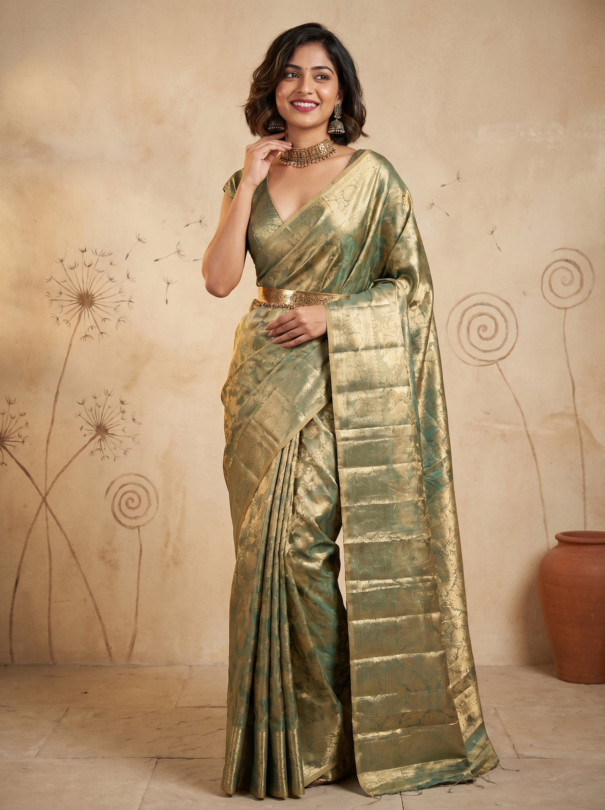 MIMOSA Rama Kanjivaram Art Silk Saree β Full View on Model