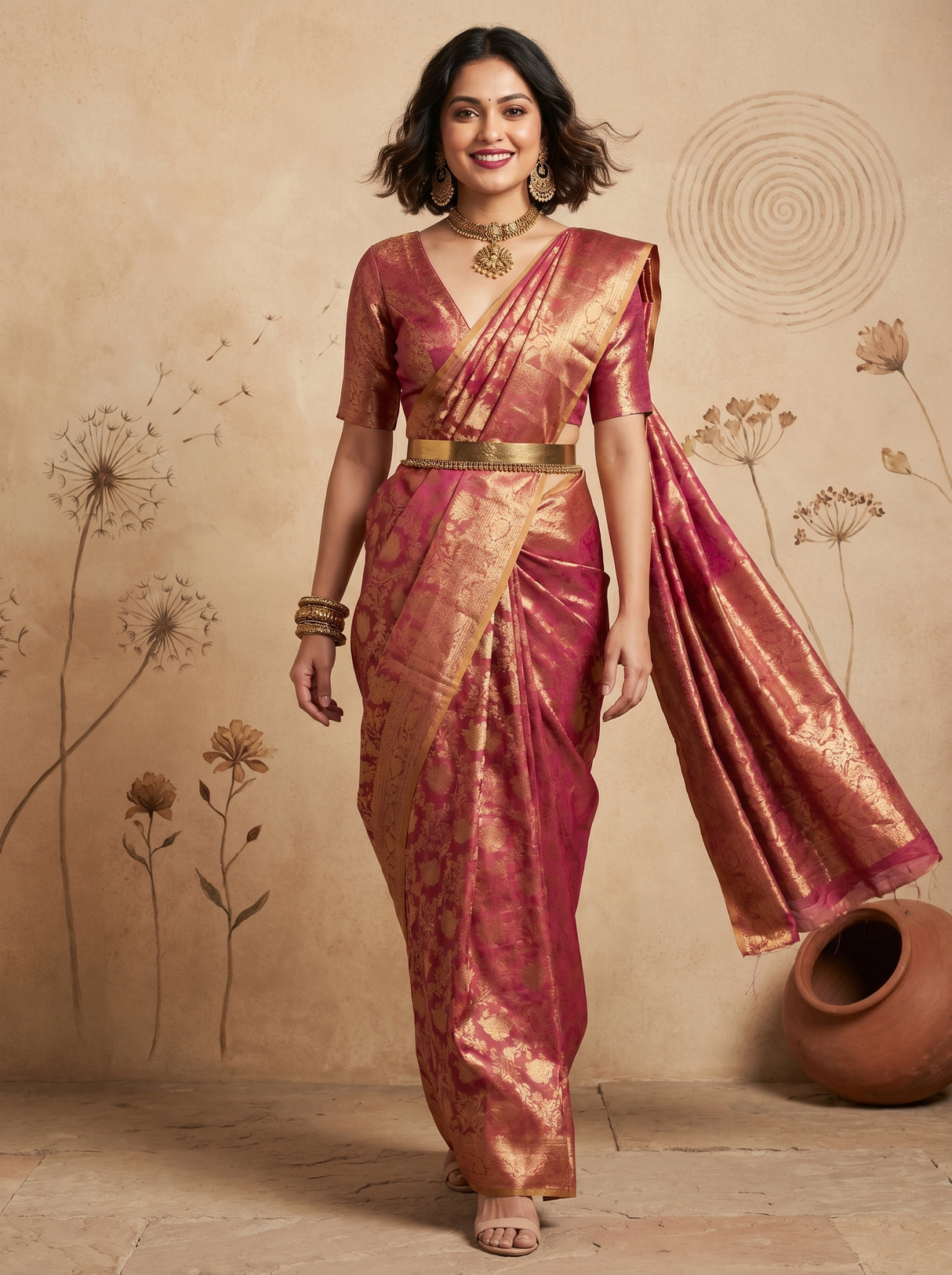 MIMOSA Rani Kanjivaram Art Silk Saree β pose 7 styling detail