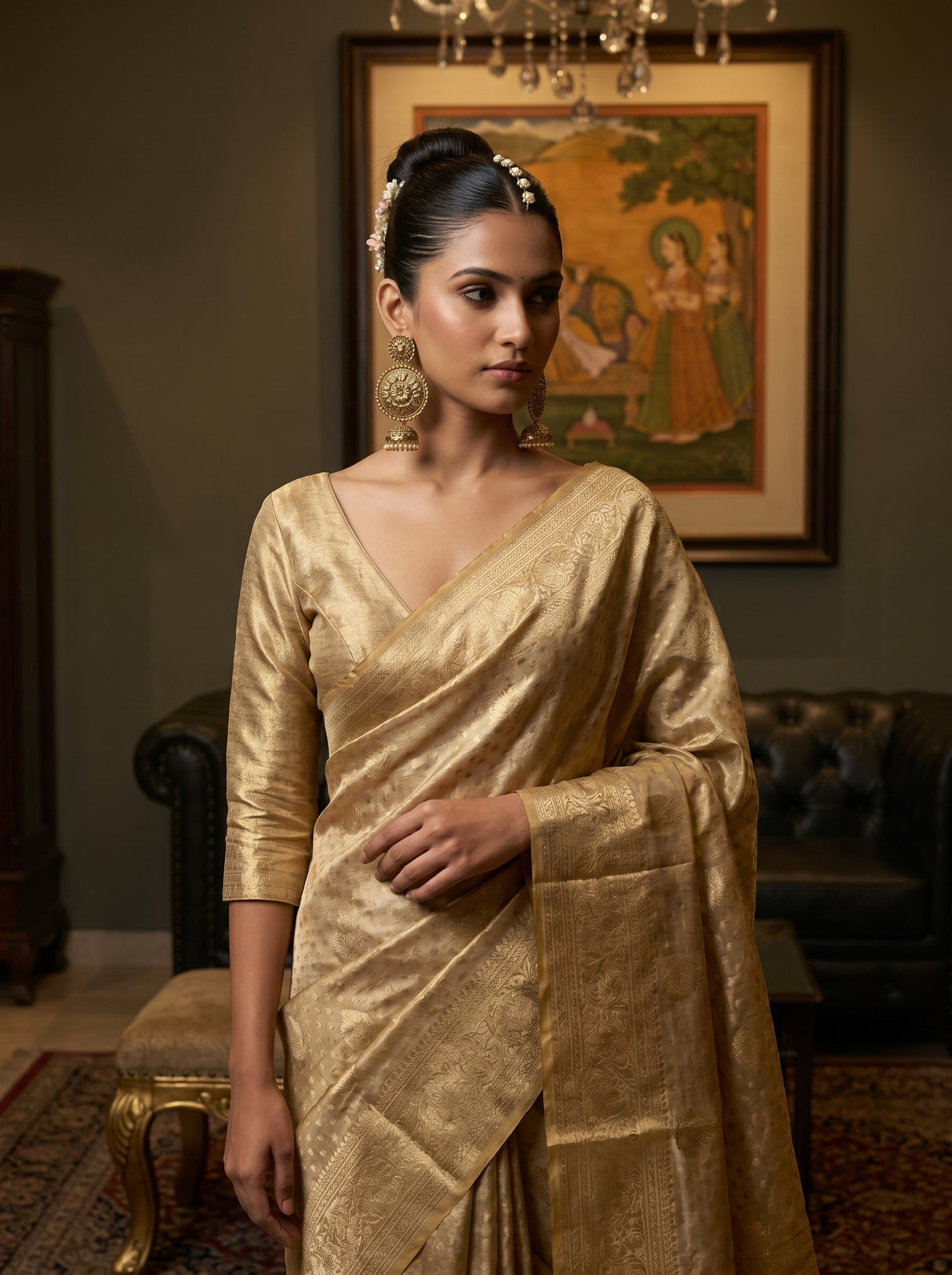 MIMOSA Chikoo Kanjivaram Art Silk Saree β pose 10 styling detail
