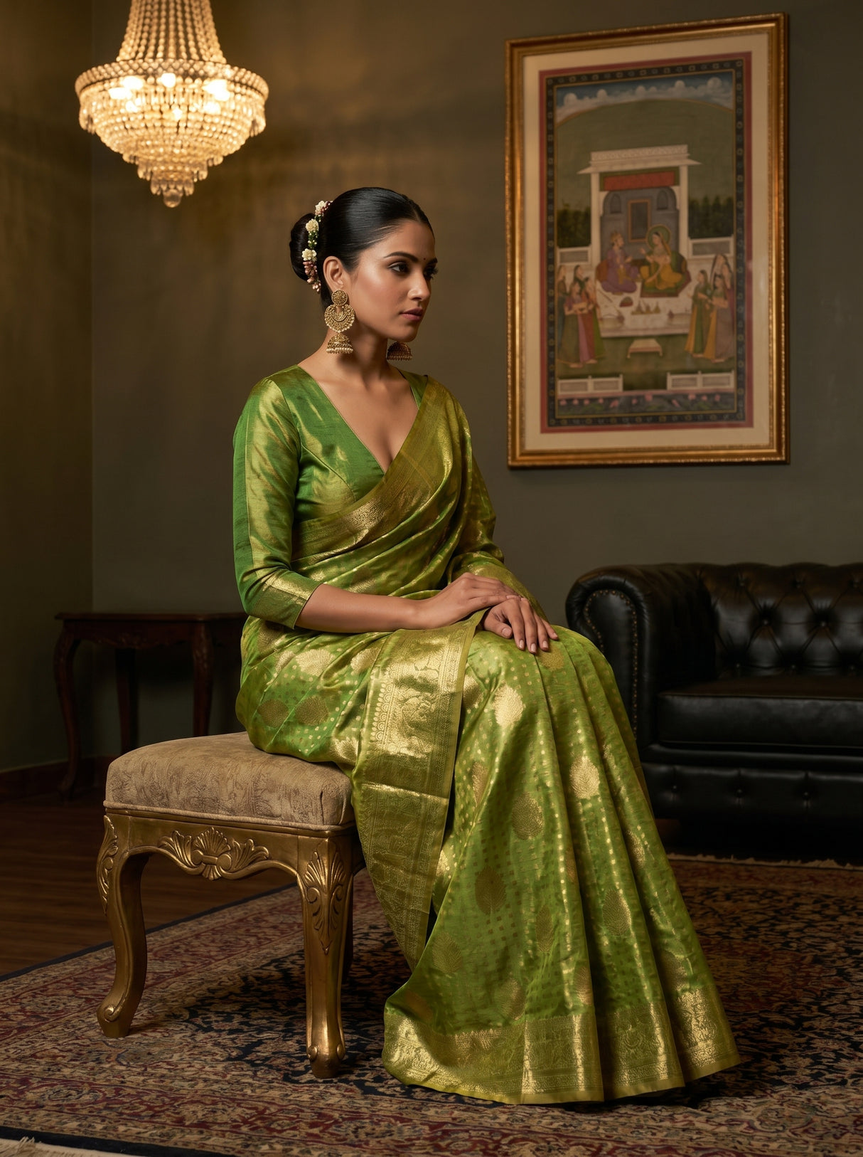 MIMOSA Olive Kanjivaram Art Silk Saree β pose 8 styling detail