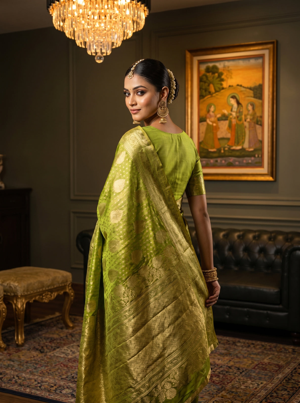 MIMOSA Olive Kanjivaram Art Silk Saree β pose 9 styling detail