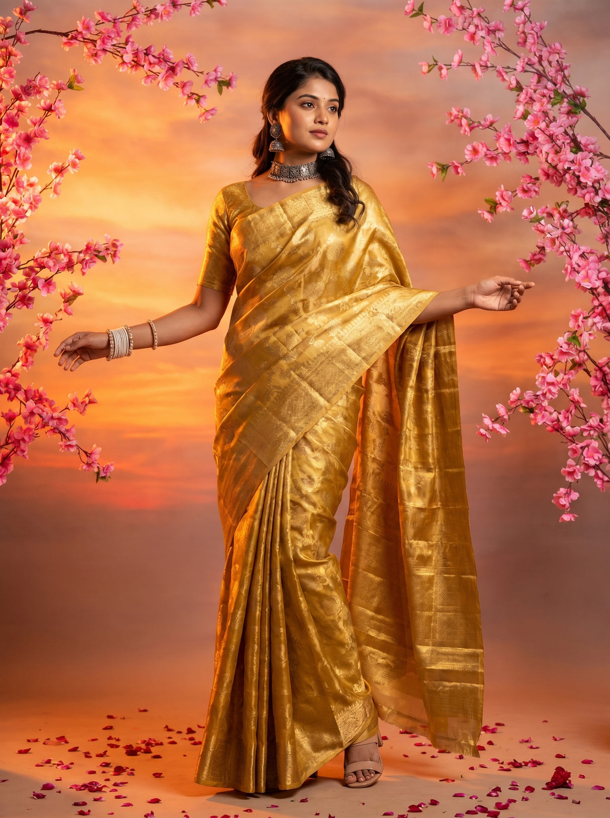 MIMOSA Chikoo Kanjivaram Art Silk Saree β Full View on Model