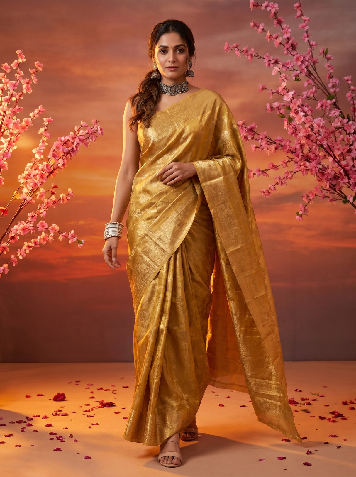 MIMOSA Chikoo Kanjivaram Art Silk Saree β pose 6 styling detail
