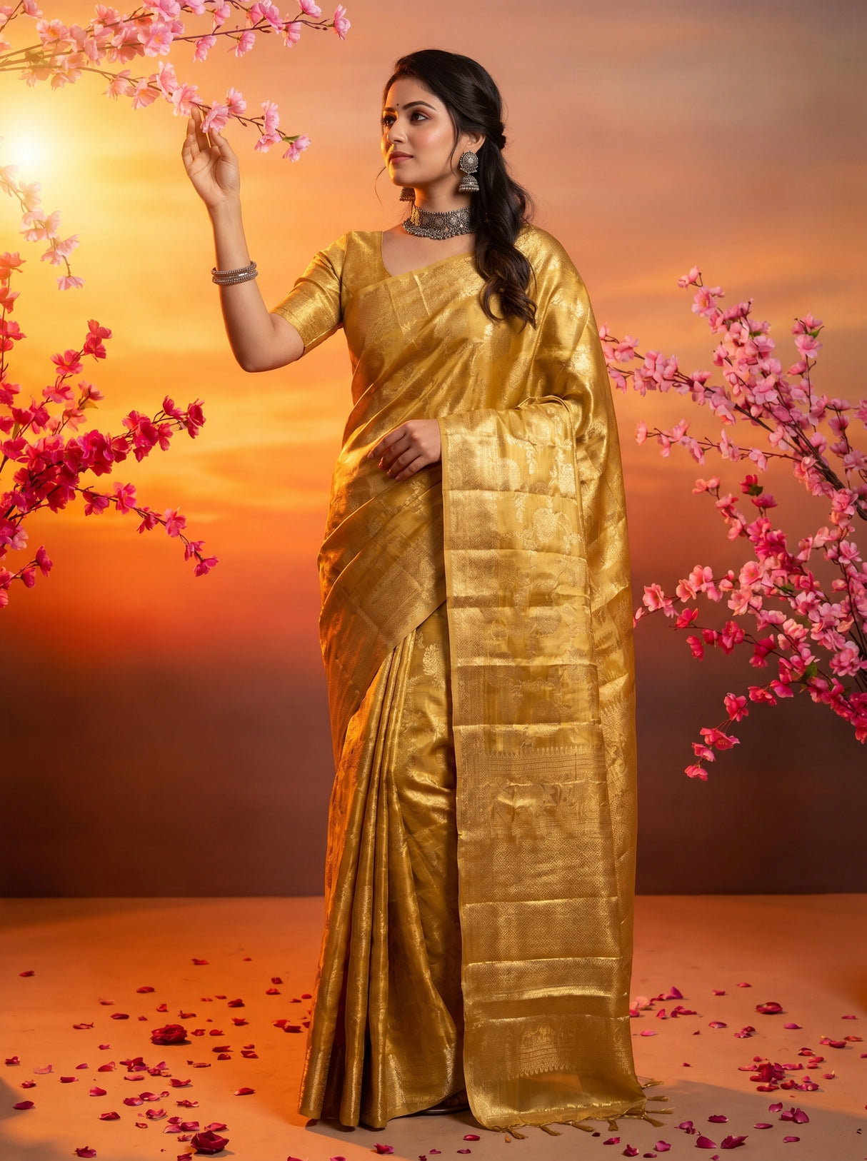 MIMOSA Chikoo Kanjivaram Art Silk Saree β pose 8 styling detail