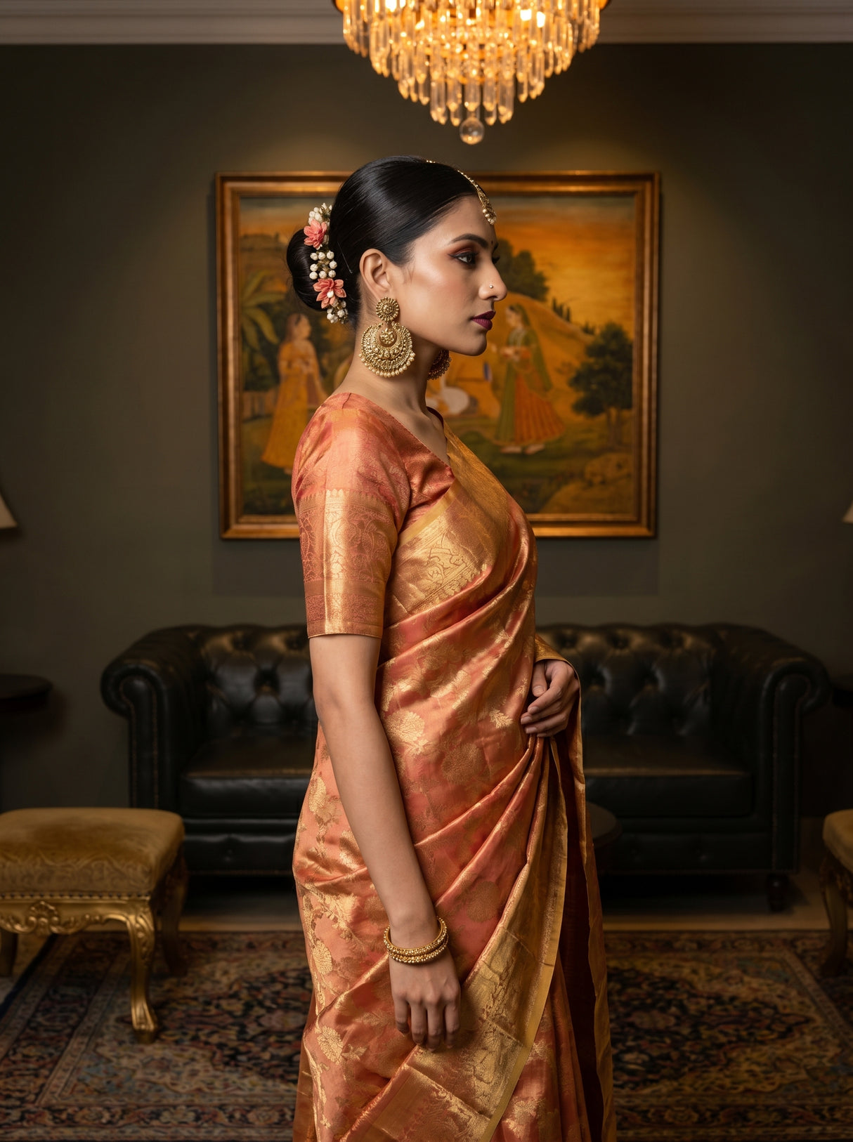 MIMOSA Gajari Kanjivaram Art Silk Saree β Full View on Model