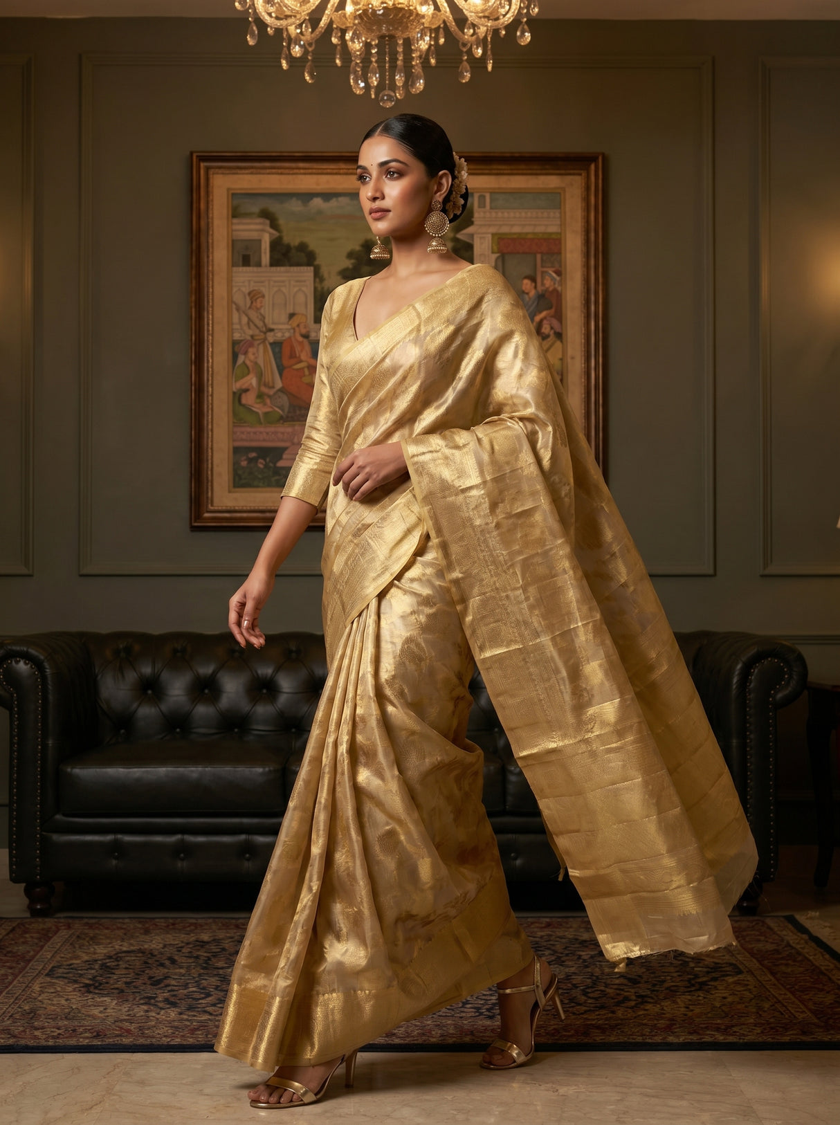 MIMOSA Mustard Kanjivaram Art Silk Saree β pose 7 styling detail