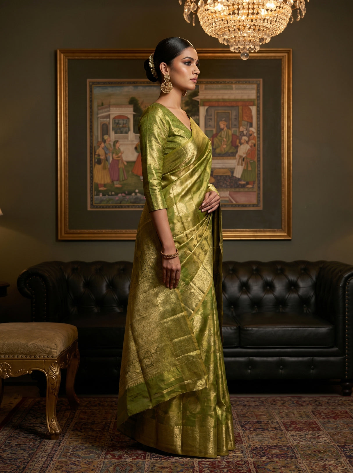 MIMOSA Olive Kanjivaram Art Silk Saree β Blouse Fabric Detail
