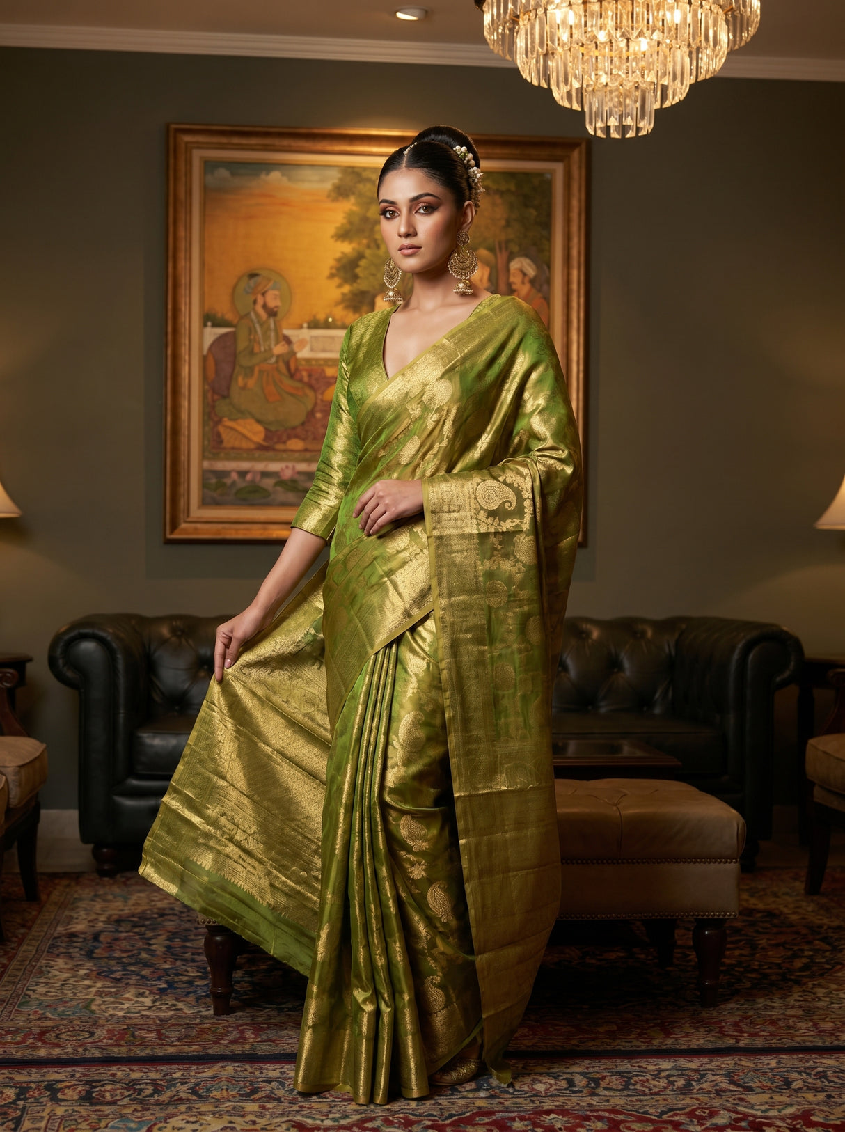 MIMOSA Olive Kanjivaram Art Silk Saree β pose 5 styling detail