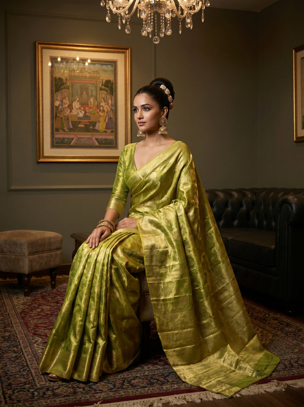 MIMOSA Olive Kanjivaram Art Silk Saree β pose 8 styling detail