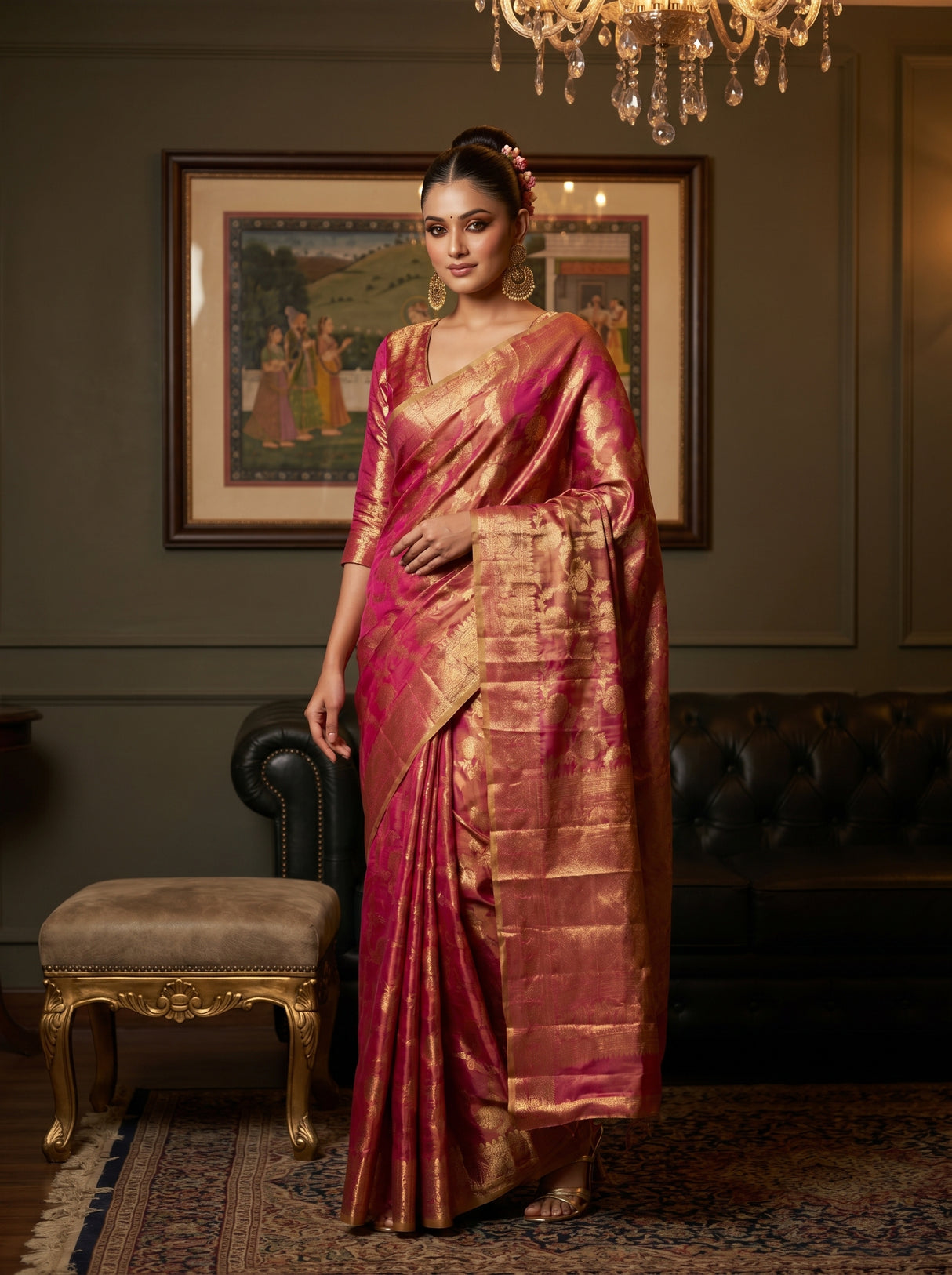 MIMOSA Rani Kanjivaram Art Silk Saree β Full View on Model