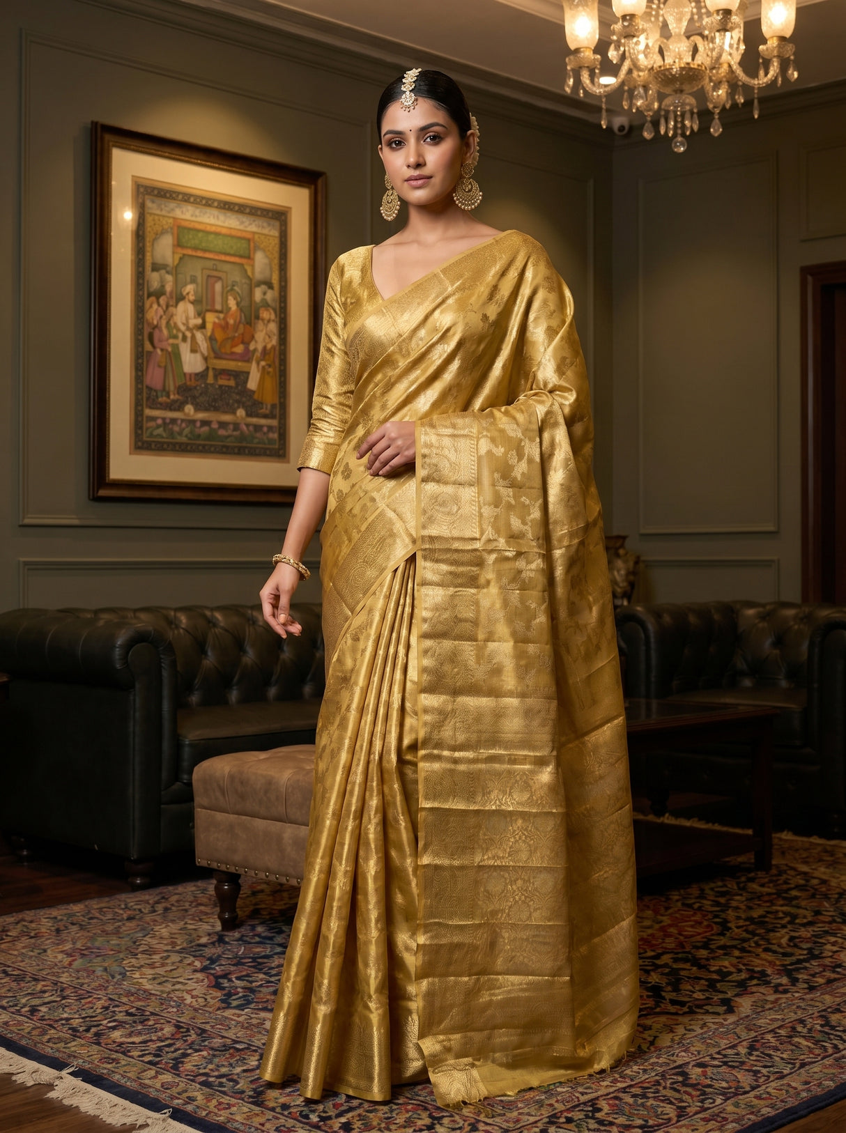 MIMOSA Mustard Kanjivaram Art Silk Saree β pose 5 styling detail
