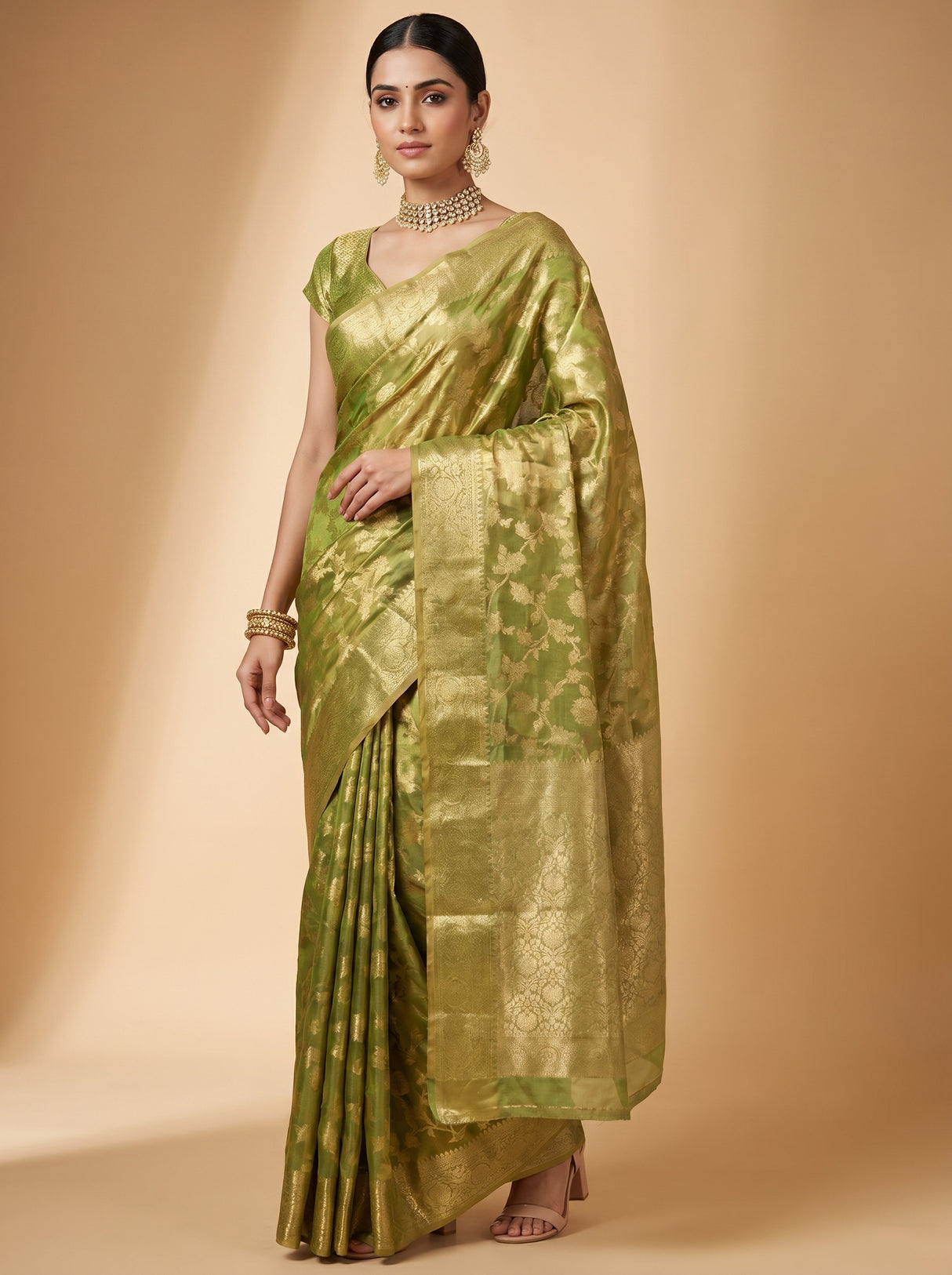 MIMOSA Olive Kanjivaram Art Silk Saree β Blouse Fabric Detail