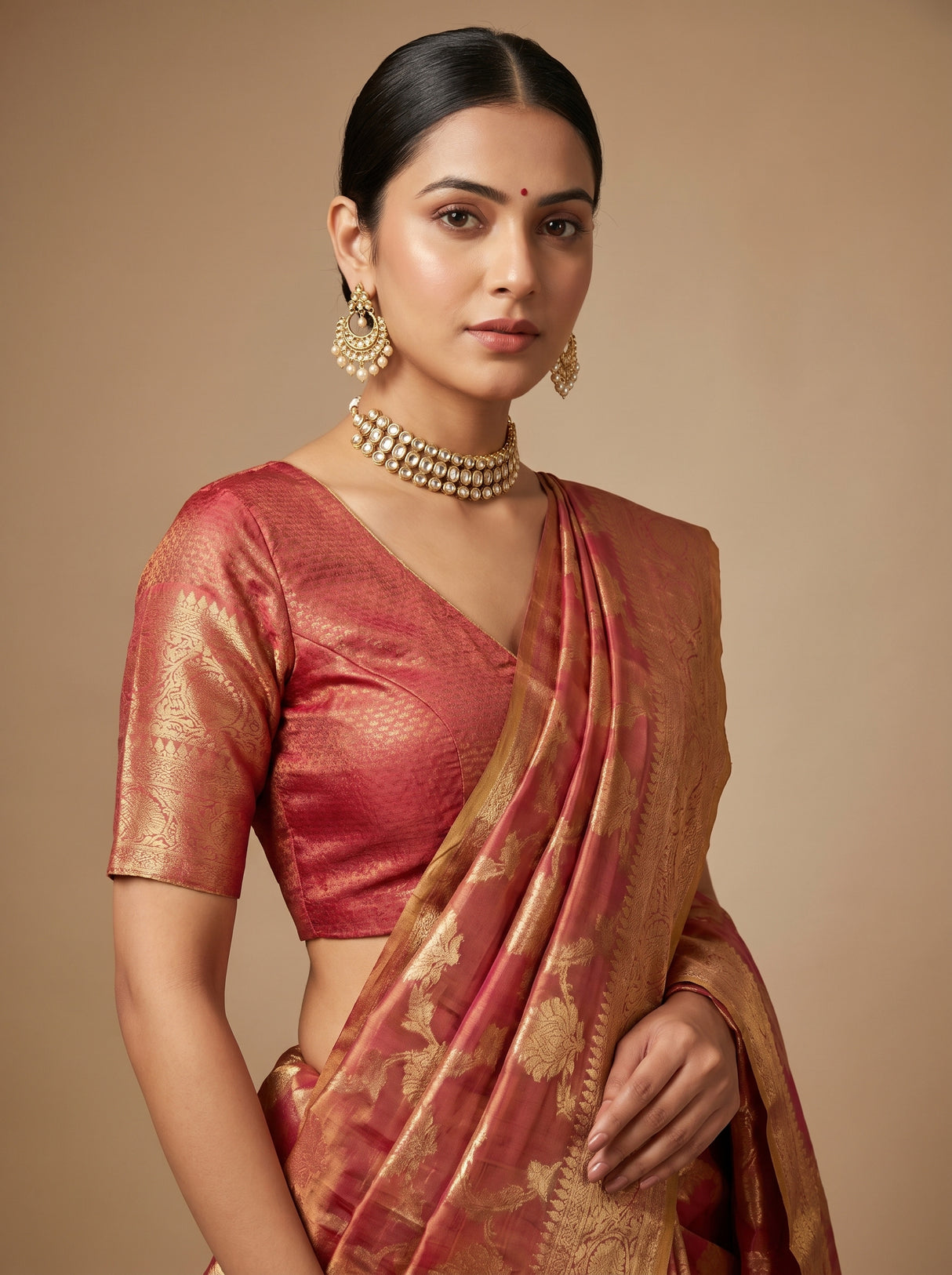 MIMOSA Rani Kanjivaram Art Silk Saree β pose 5 styling detail