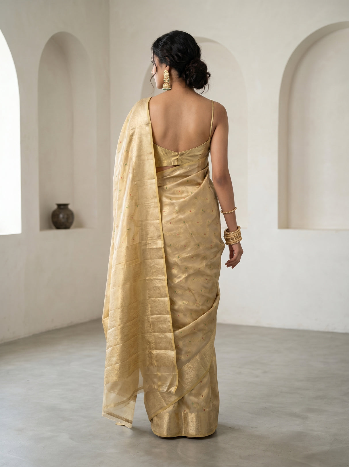 MIMOSA Chikoo Kanjivaram Art Silk Saree — blouse fabric detail
