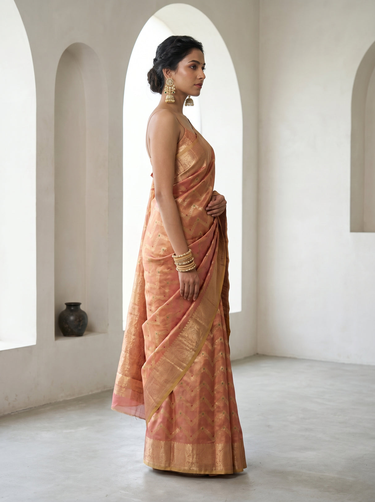 MIMOSA Gajari Kanjivaram Art Silk Saree — full length lifestyle view