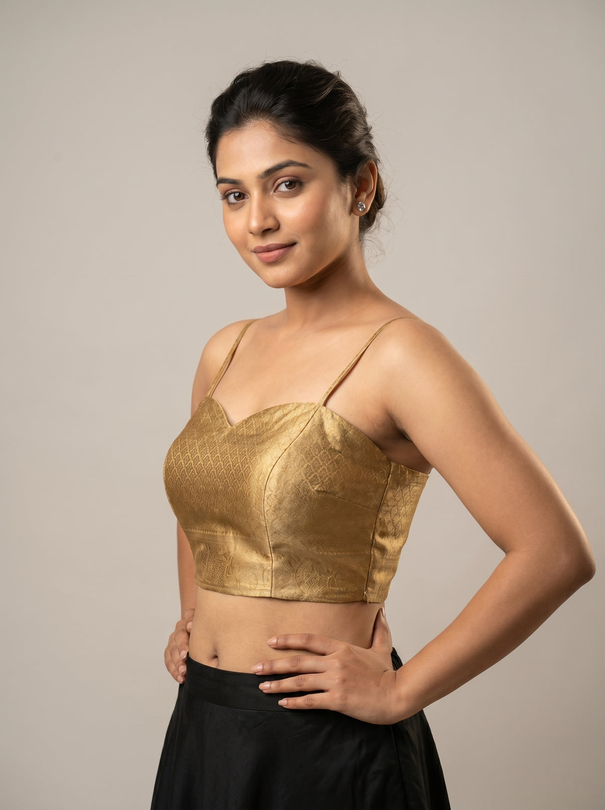 MIMOSA Mustard Kanjivaram Art Silk Saree — blouse close-up