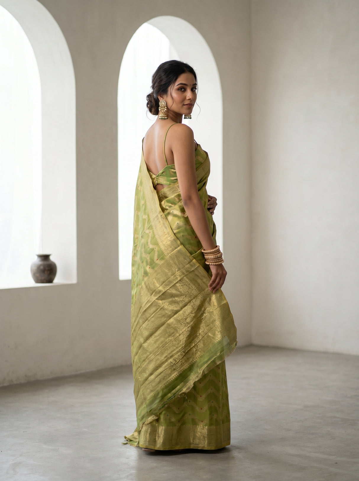 MIMOSA Olive Kanjivaram Art Silk Saree — pose 9 styling detail