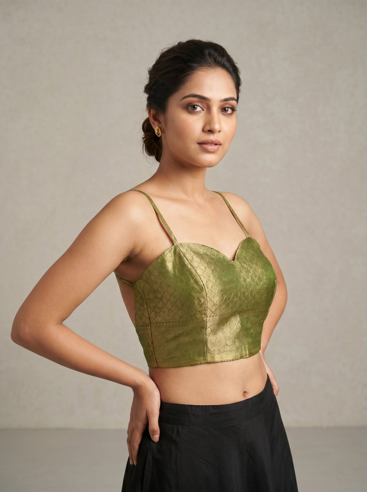 MIMOSA Olive Kanjivaram Art Silk Saree — blouse close-up