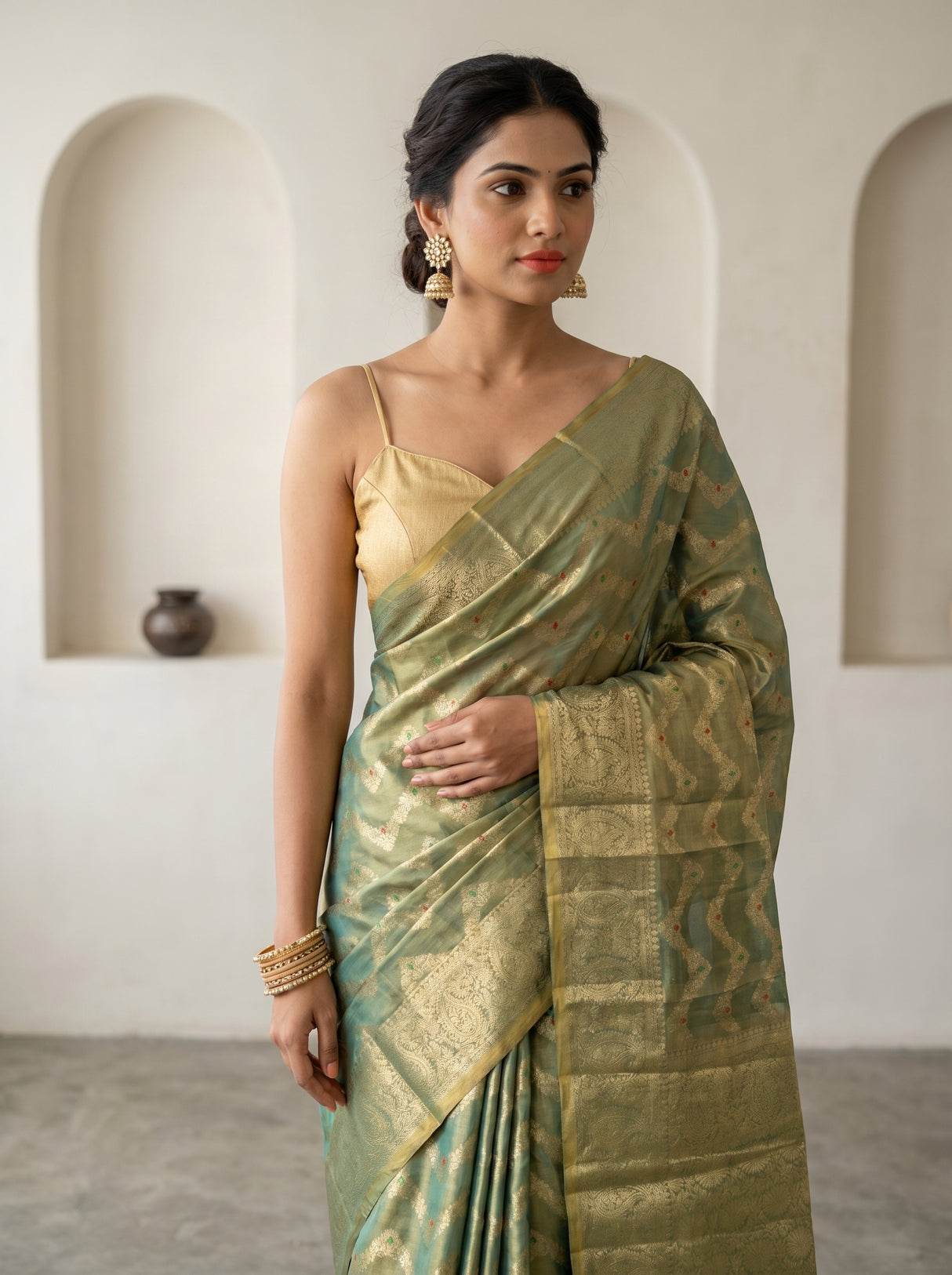 MIMOSA Rama Kanjivaram Art Silk Saree — pose 10 styling detail