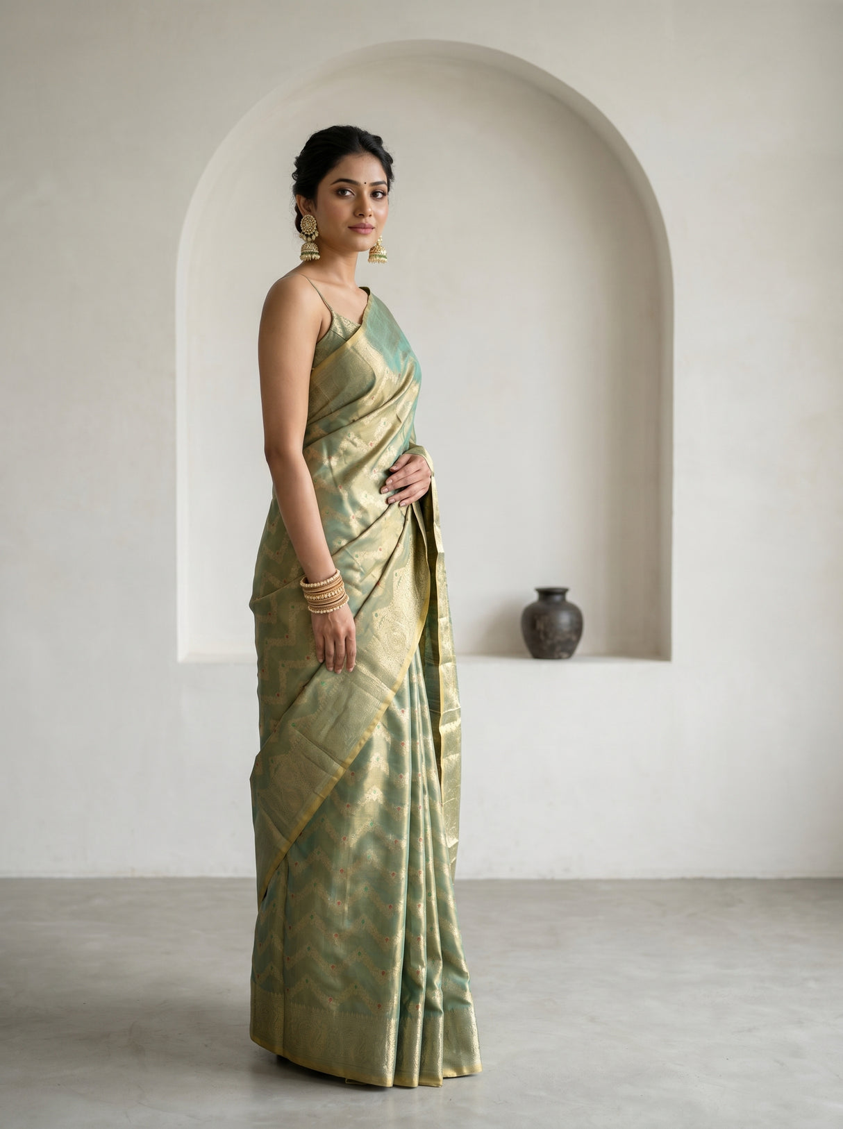 MIMOSA Rama Kanjivaram Art Silk Saree — full length lifestyle view
