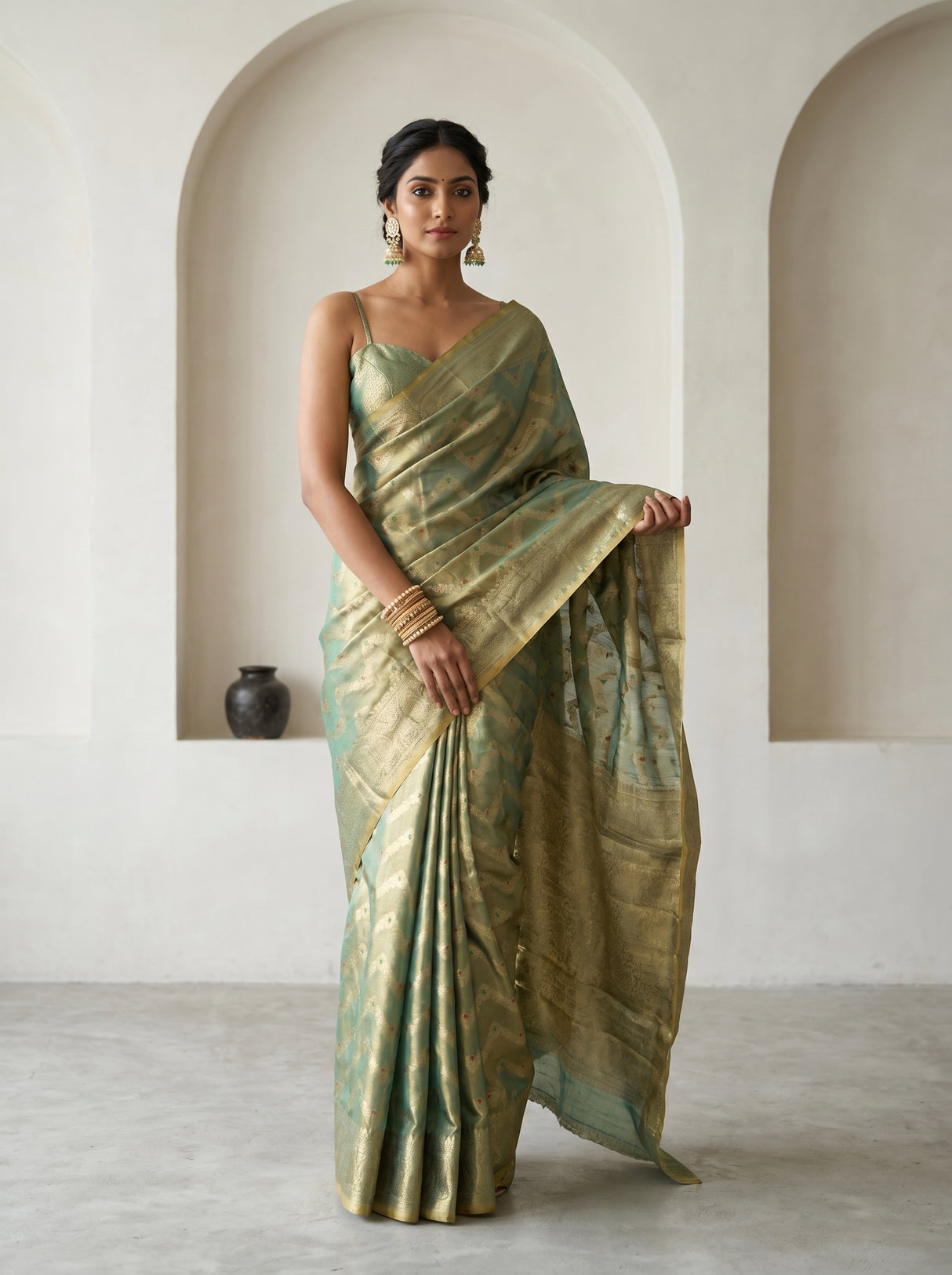 MIMOSA Rama Kanjivaram Art Silk Saree — pose 5 styling detail