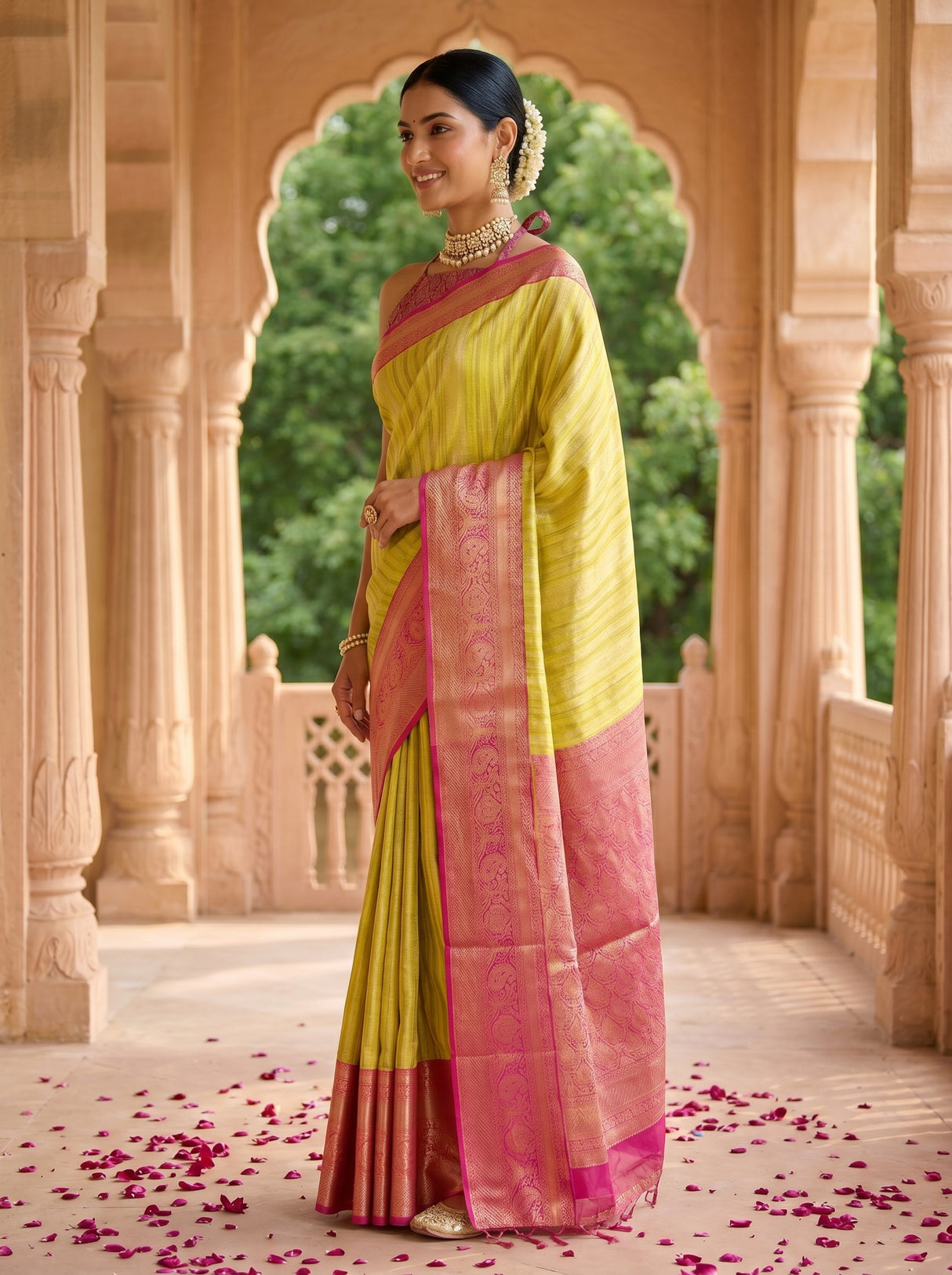 MIMOSA Gold Banarasi Art Silk Saree — pose 3 styling detail