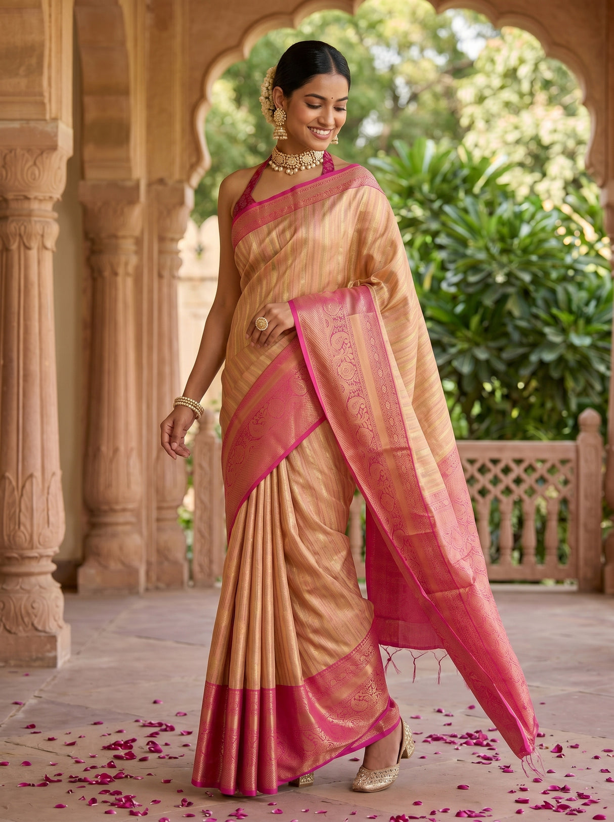 MIMOSA Peach Banarasi Art Silk Saree — pose 9 styling detail
