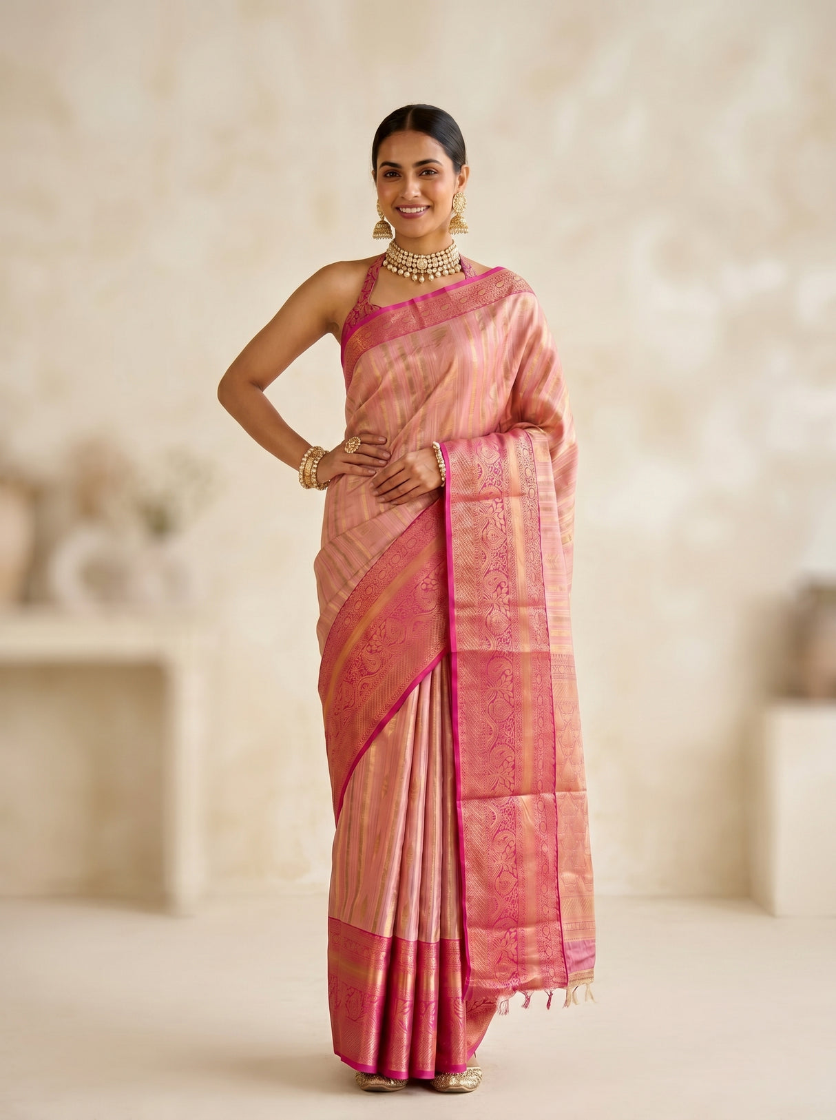 MIMOSA Pink Banarasi Art Silk Saree — pose 4 styling detail