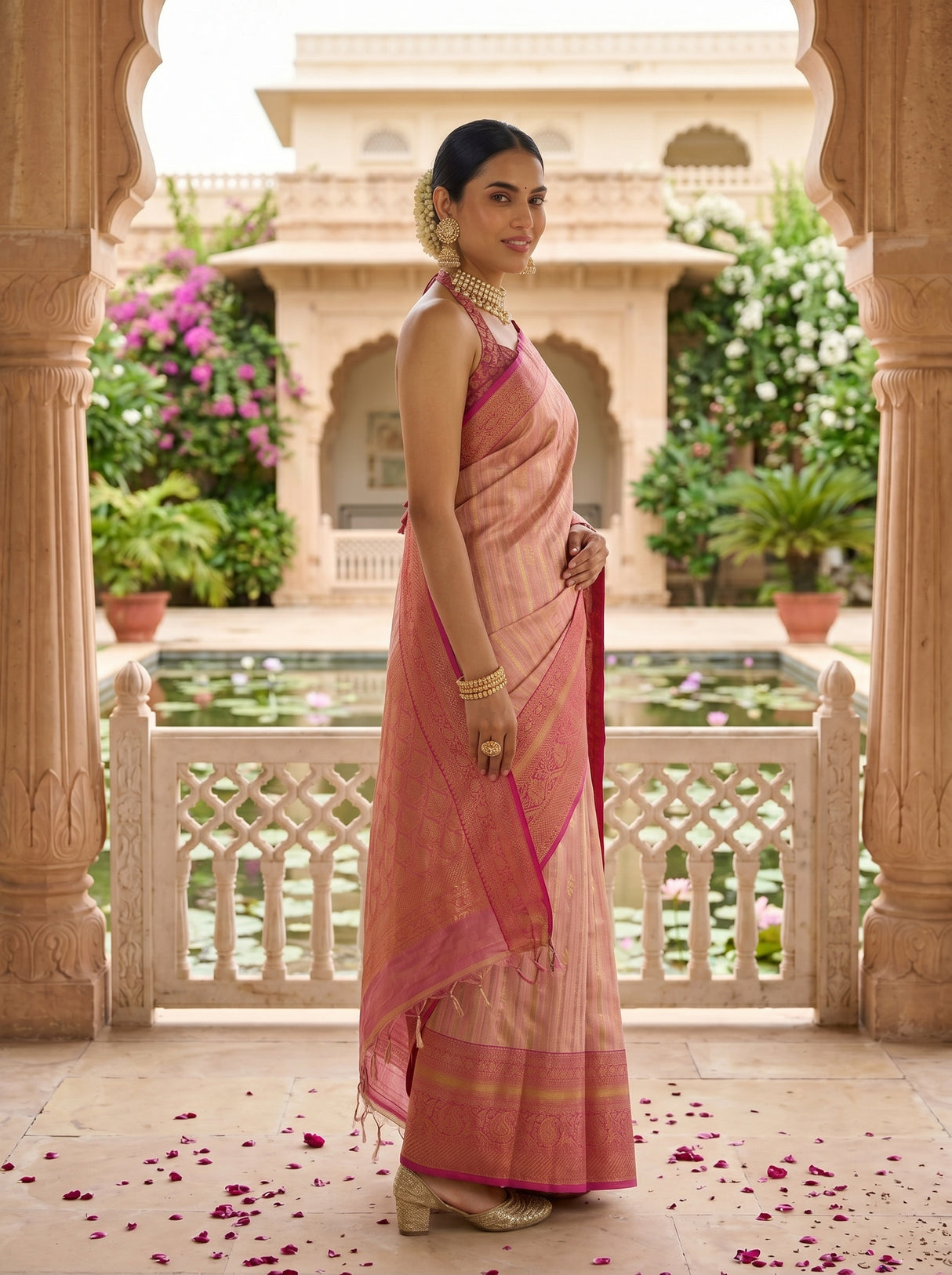 MIMOSA Pink Banarasi Art Silk Saree — pose 9 styling detail