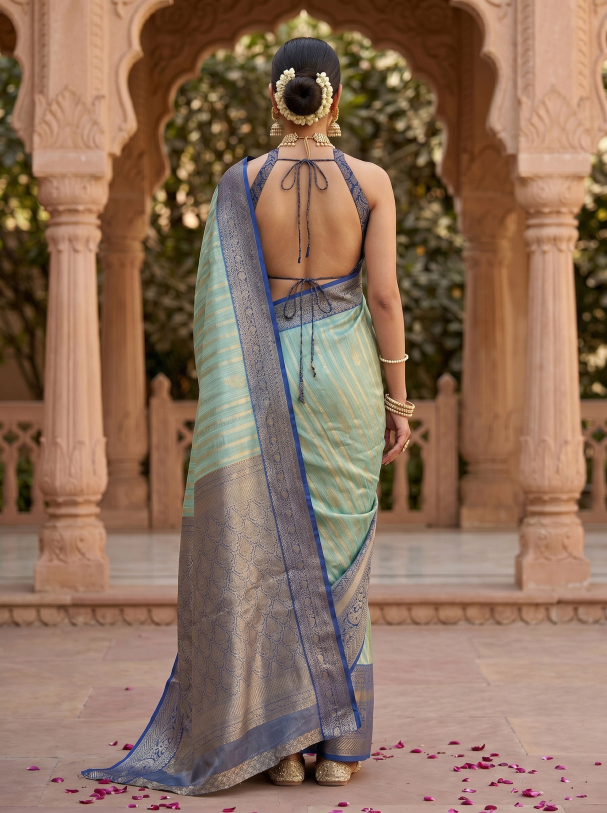 MIMOSA Rama Banarasi Art Silk Saree — pose 2 styling detail