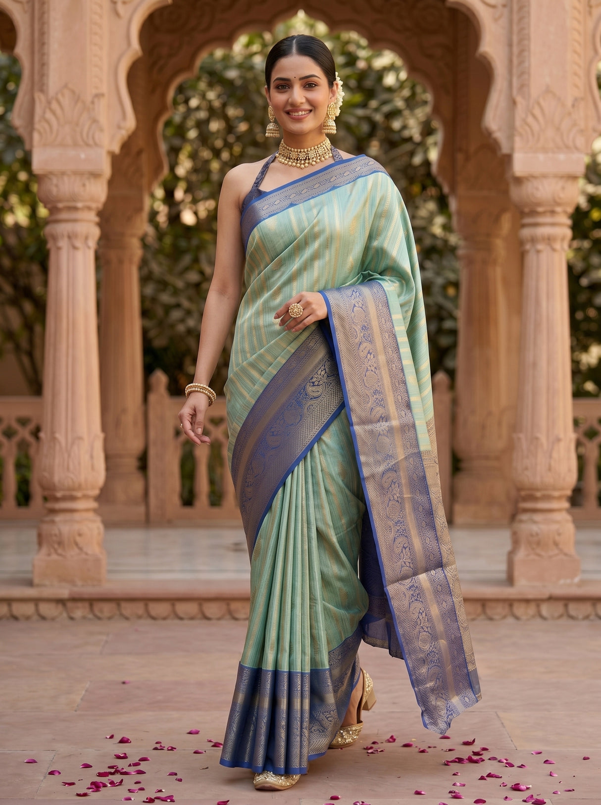 MIMOSA Rama Banarasi Art Silk Saree — pose 6 styling detail