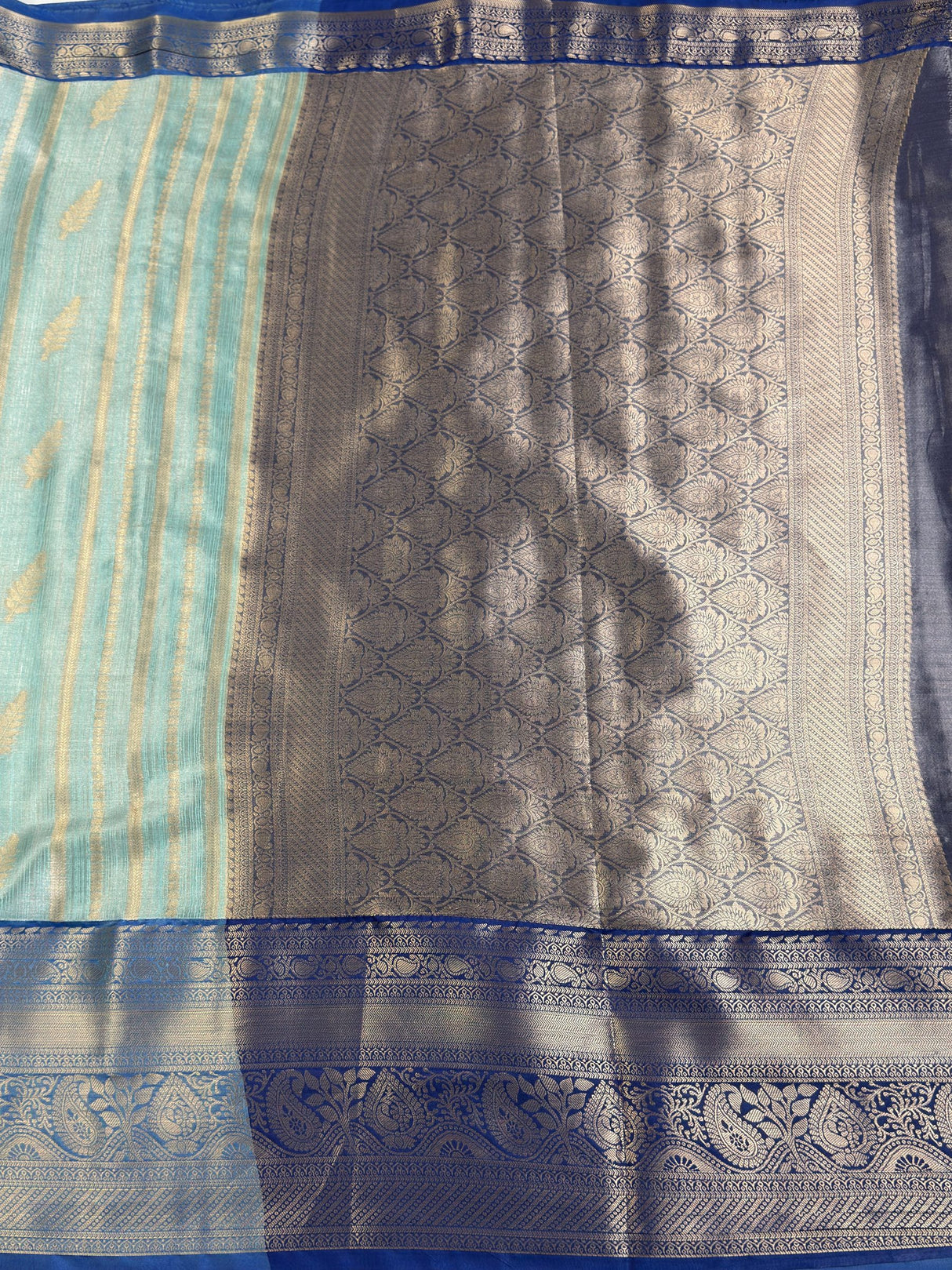 MIMOSA Rama Banarasi Art Silk Saree — pallu and zari work detail