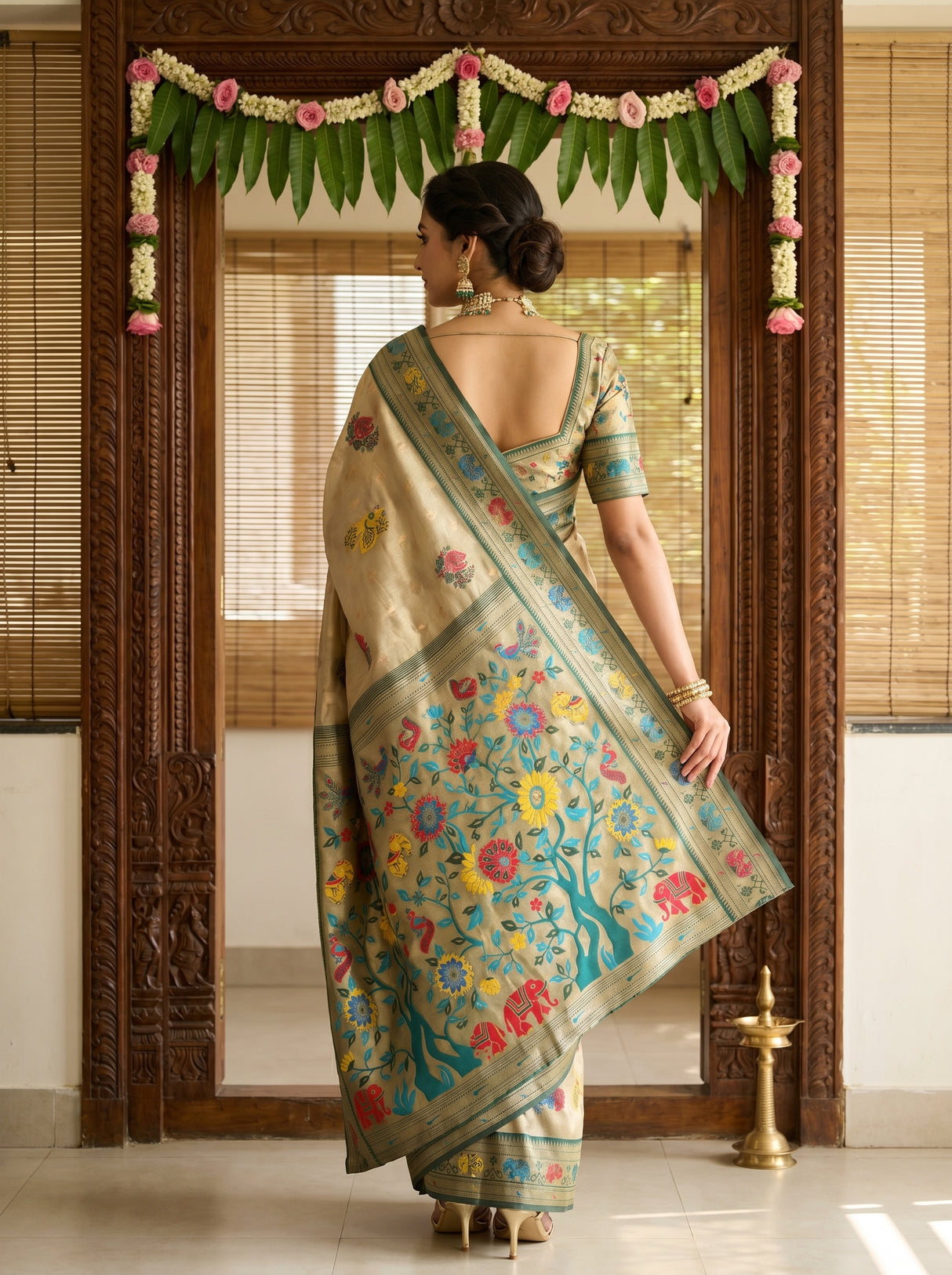 MIMOSA Green Paithani Art Silk Saree β Blouse Fabric Detail