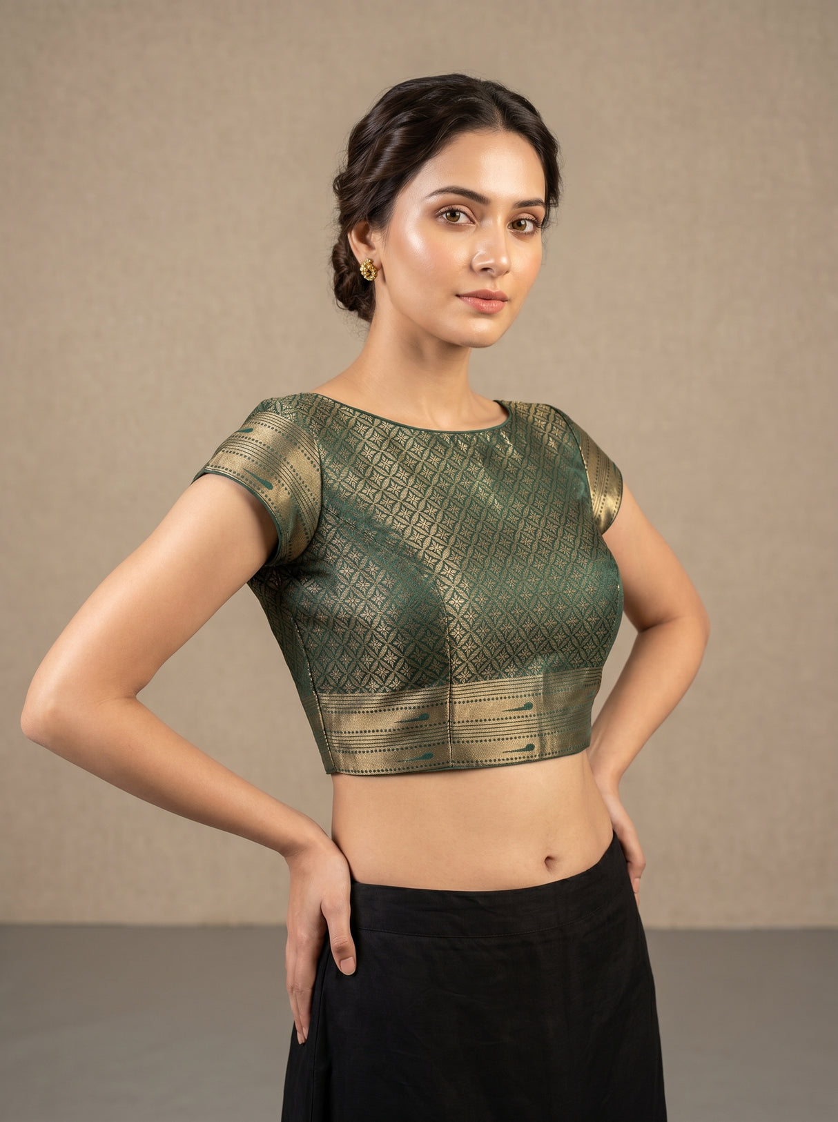MIMOSA Green Paithani Art Silk Saree β blouse close-up