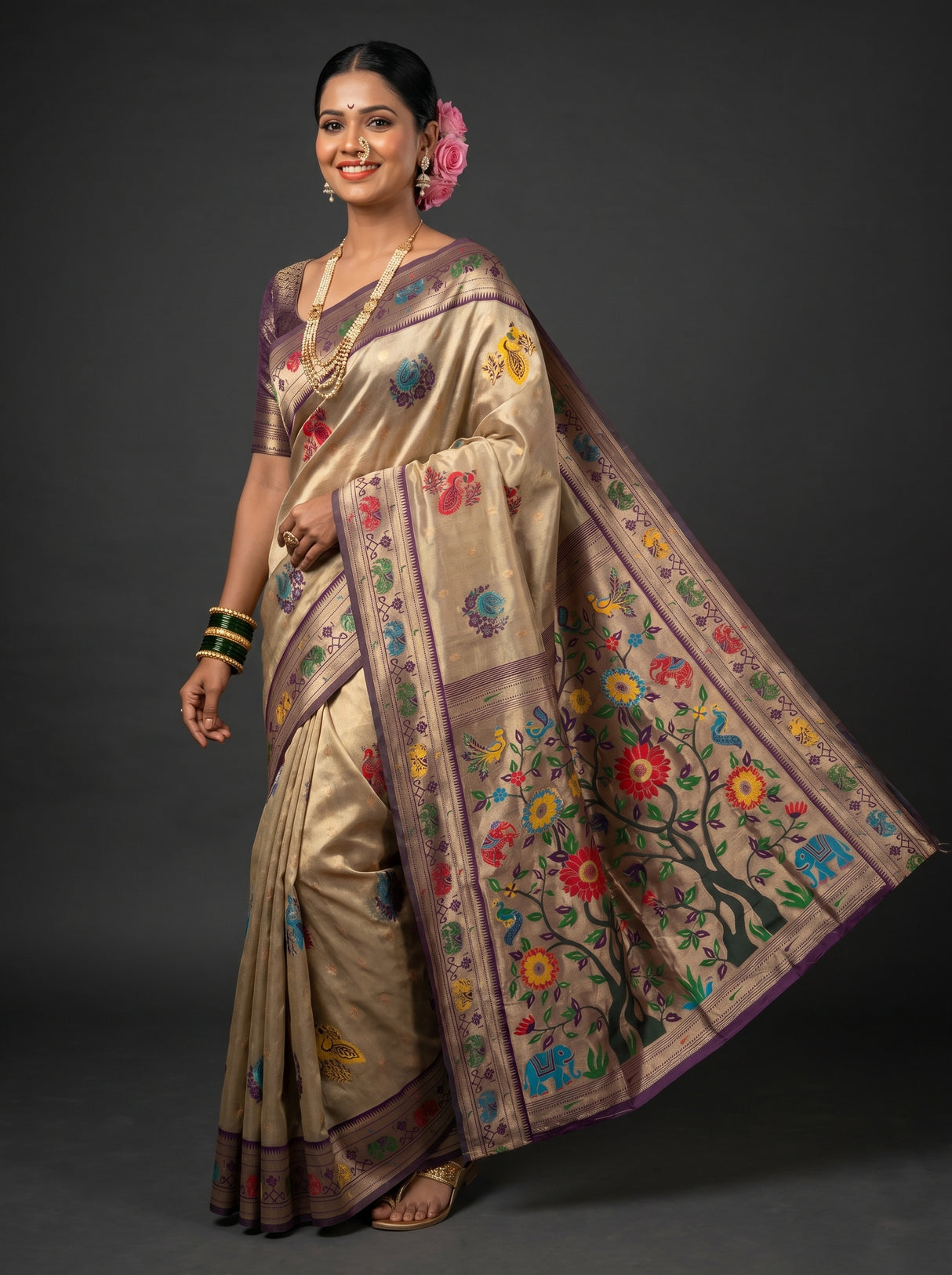 MIMOSA Magenta Paithani Art Silk Saree β pose 5 styling detail