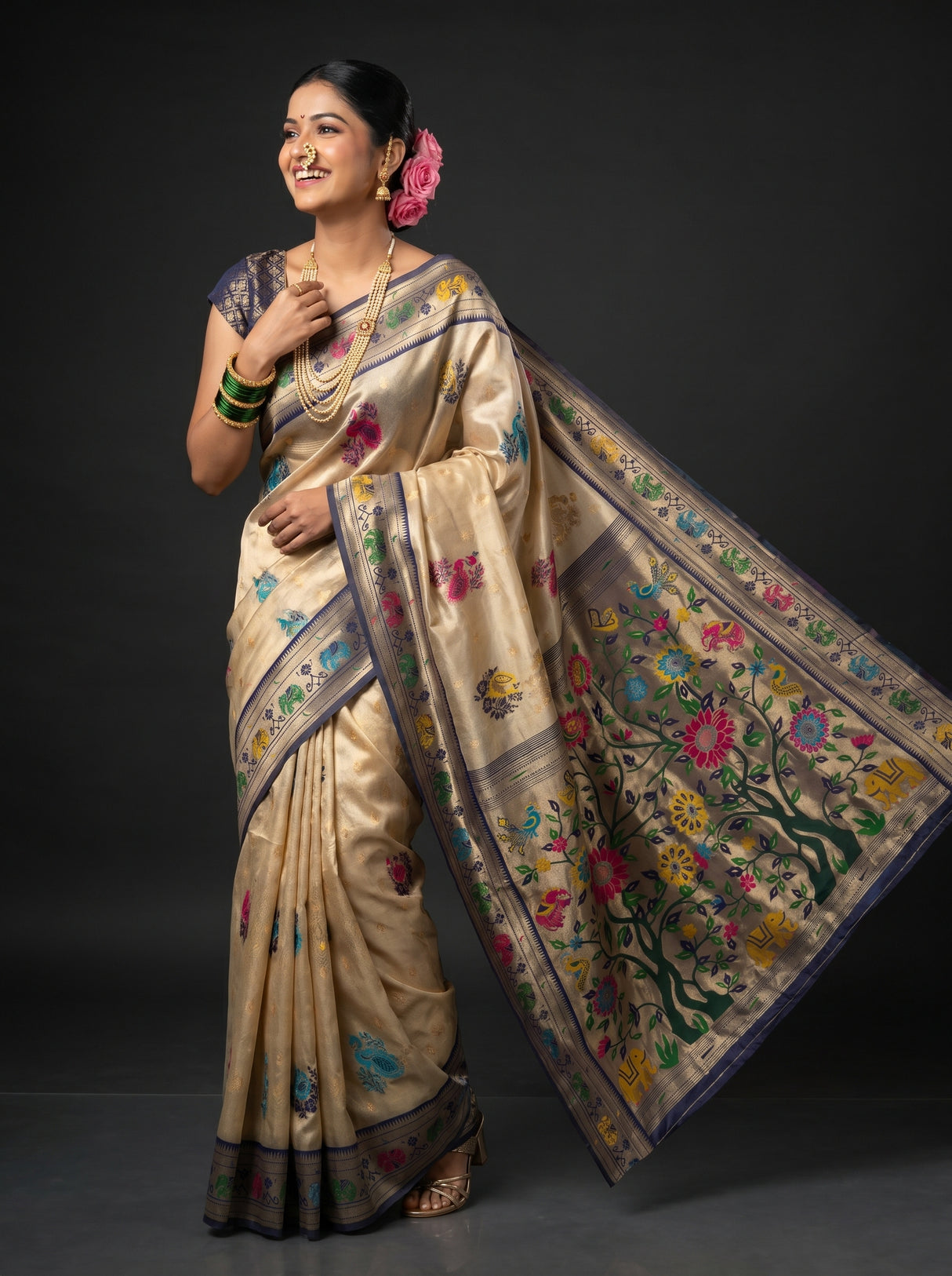 MIMOSA Navy Paithani Art Silk Saree β Lifestyle View
