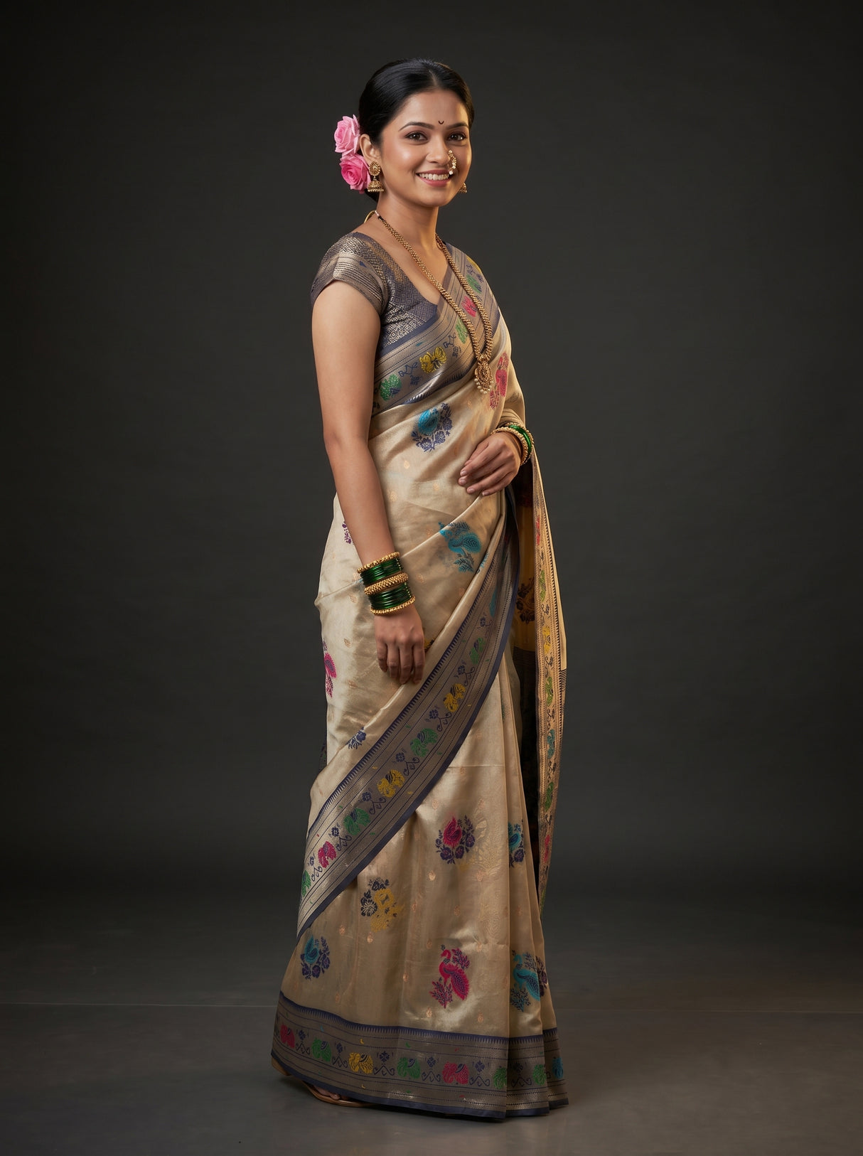 MIMOSA Navy Paithani Art Silk Saree β pose 5 styling detail