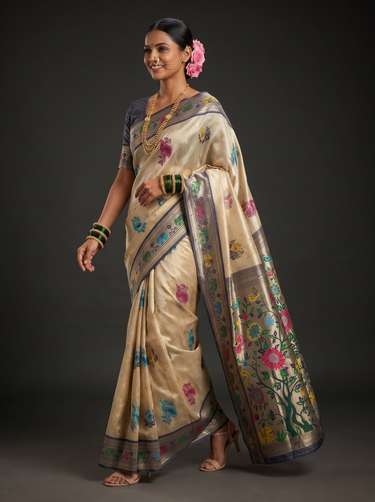 MIMOSA Navy Paithani Art Silk Saree β pose 7 styling detail