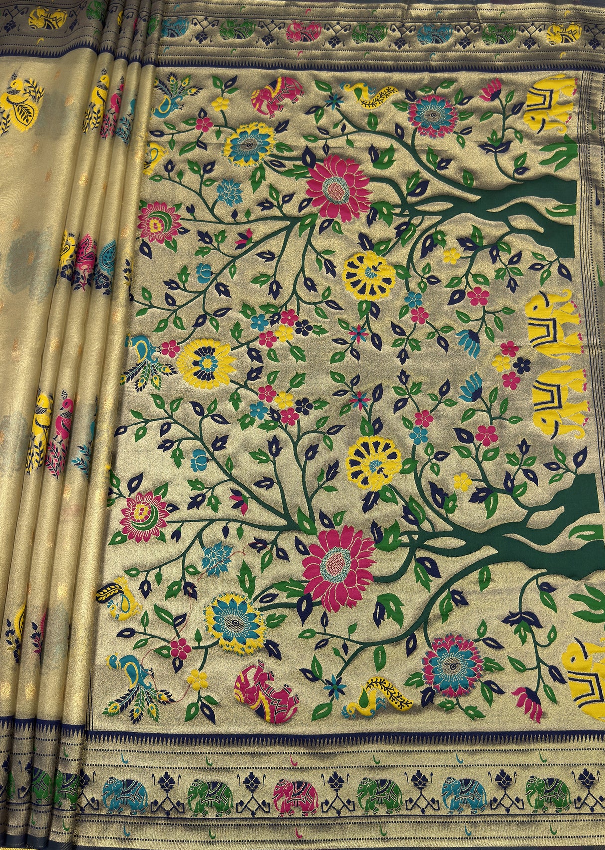 MIMOSA Navy Paithani Art Silk Saree β pallu and zari work detail