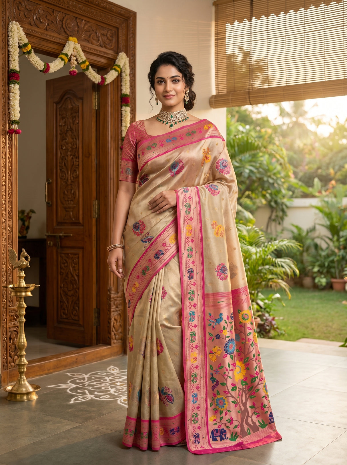 MIMOSA Red Paithani Art Silk Saree β Draped on Mannequin