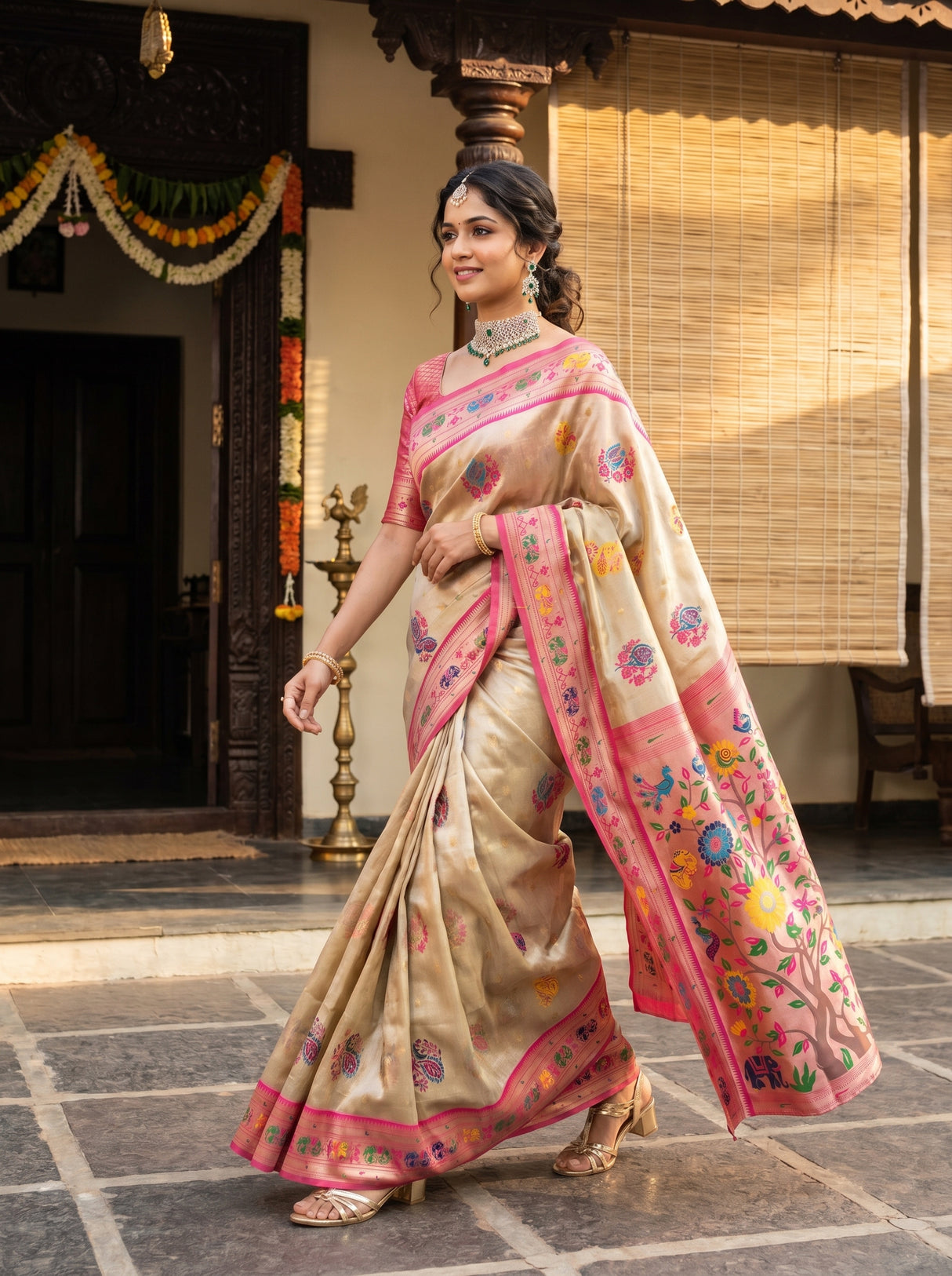MIMOSA Red Paithani Art Silk Saree β Lifestyle View