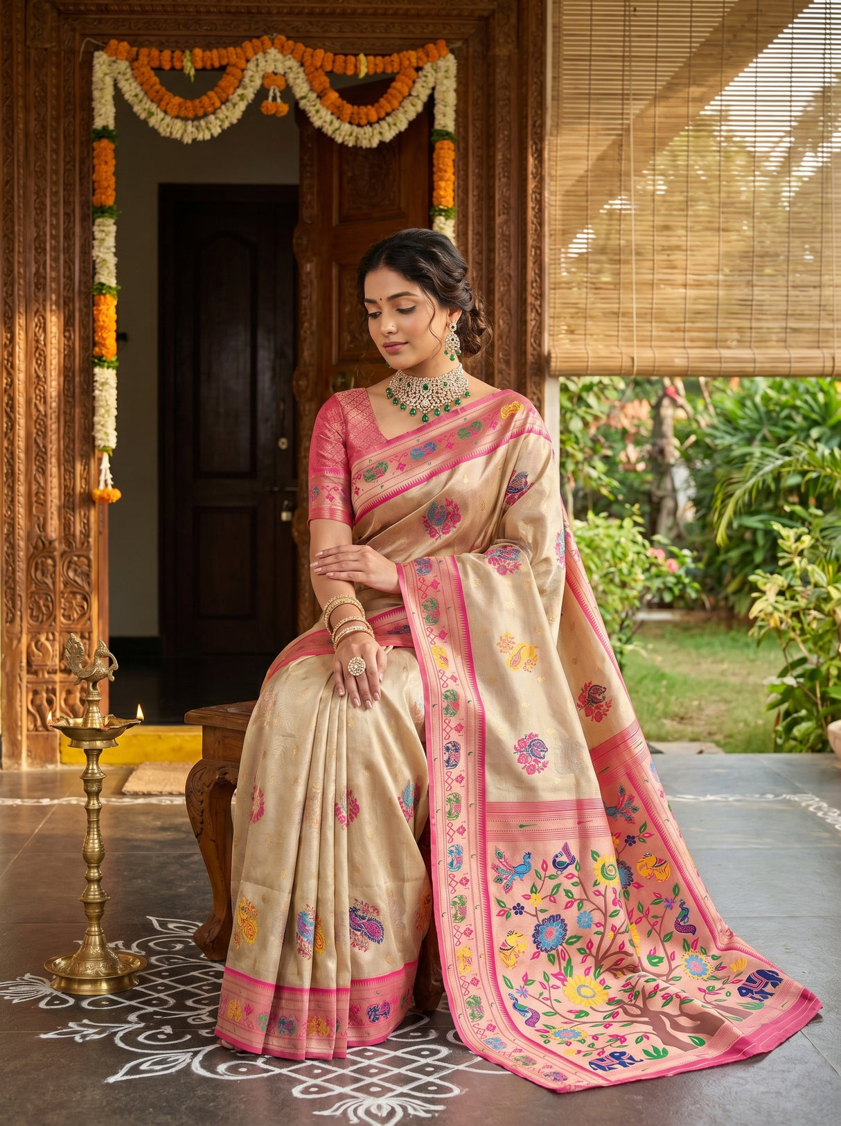 MIMOSA Red Paithani Art Silk Saree β pose 8 styling detail