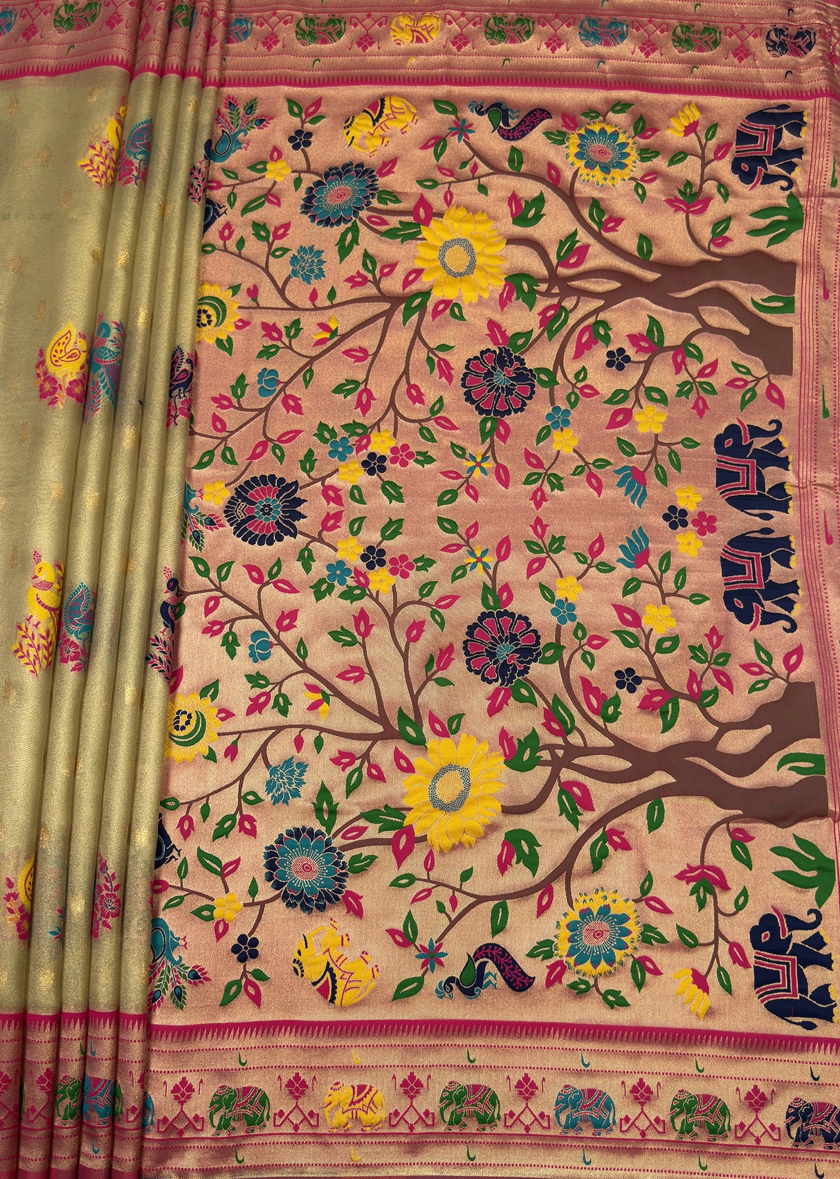 MIMOSA Red Paithani Art Silk Saree β pallu and zari work detail