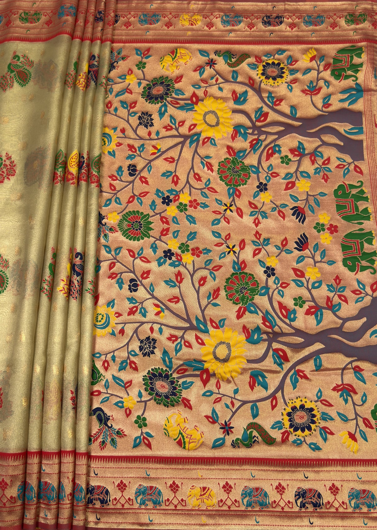 MIMOSA Rani Paithani Art Silk Saree β pallu and zari work detail