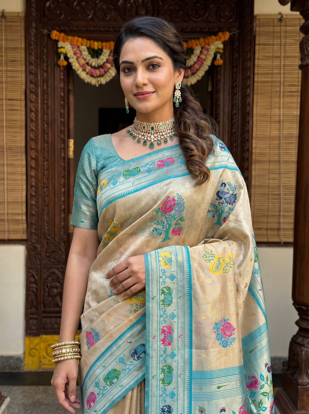 MIMOSA Saffire Paithani Art Silk Saree β pose 10 styling detail